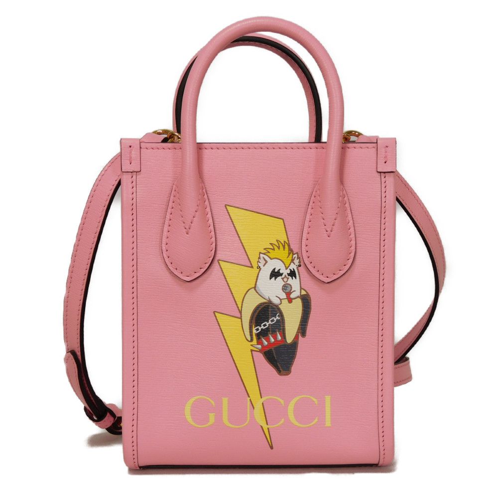 Gucci Bananya Mini Tote Textured Leather 2way Shoulder Bag
