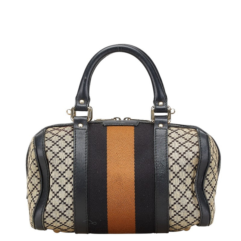 Gucci Diamante Canvas Leather Boston Bag