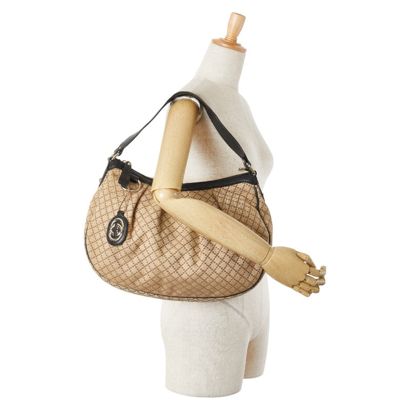 Gucci Diamante Canvas Leather Shoulder Bag