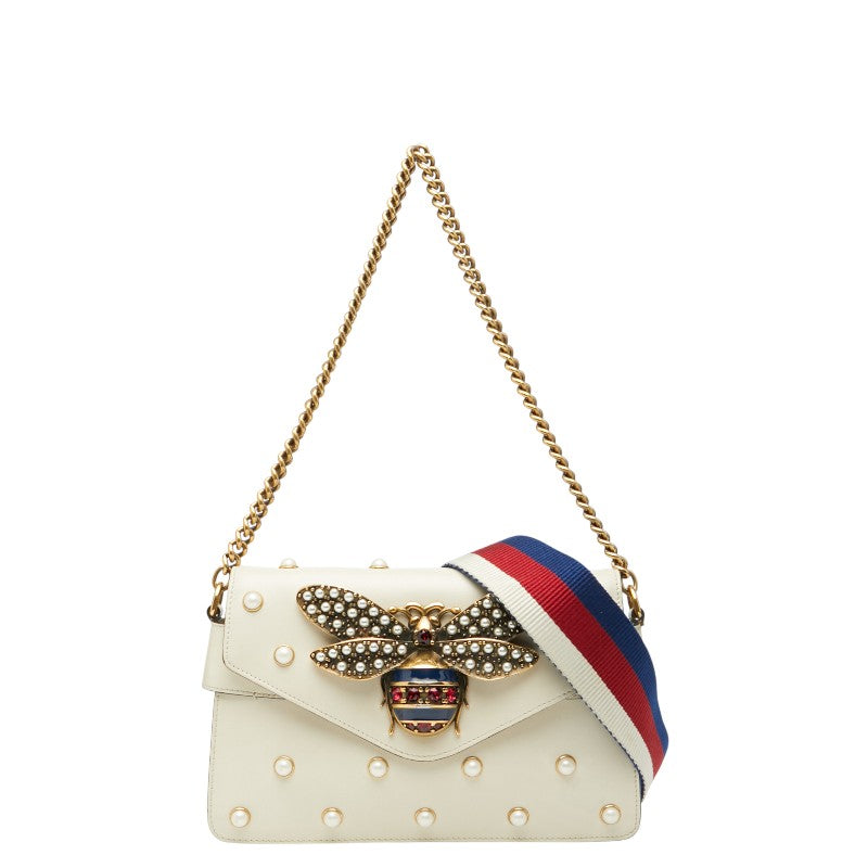 Gucci Broadway Pearl & Bee Leather 2way Shoulder Bag