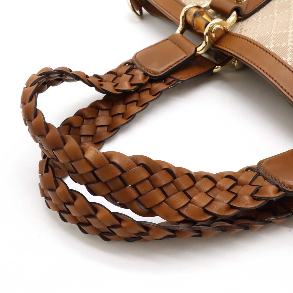 Gucci Diamante Bamboo 2way Tote Bag 282340 Rose Beige/Brown Canvas/Leather