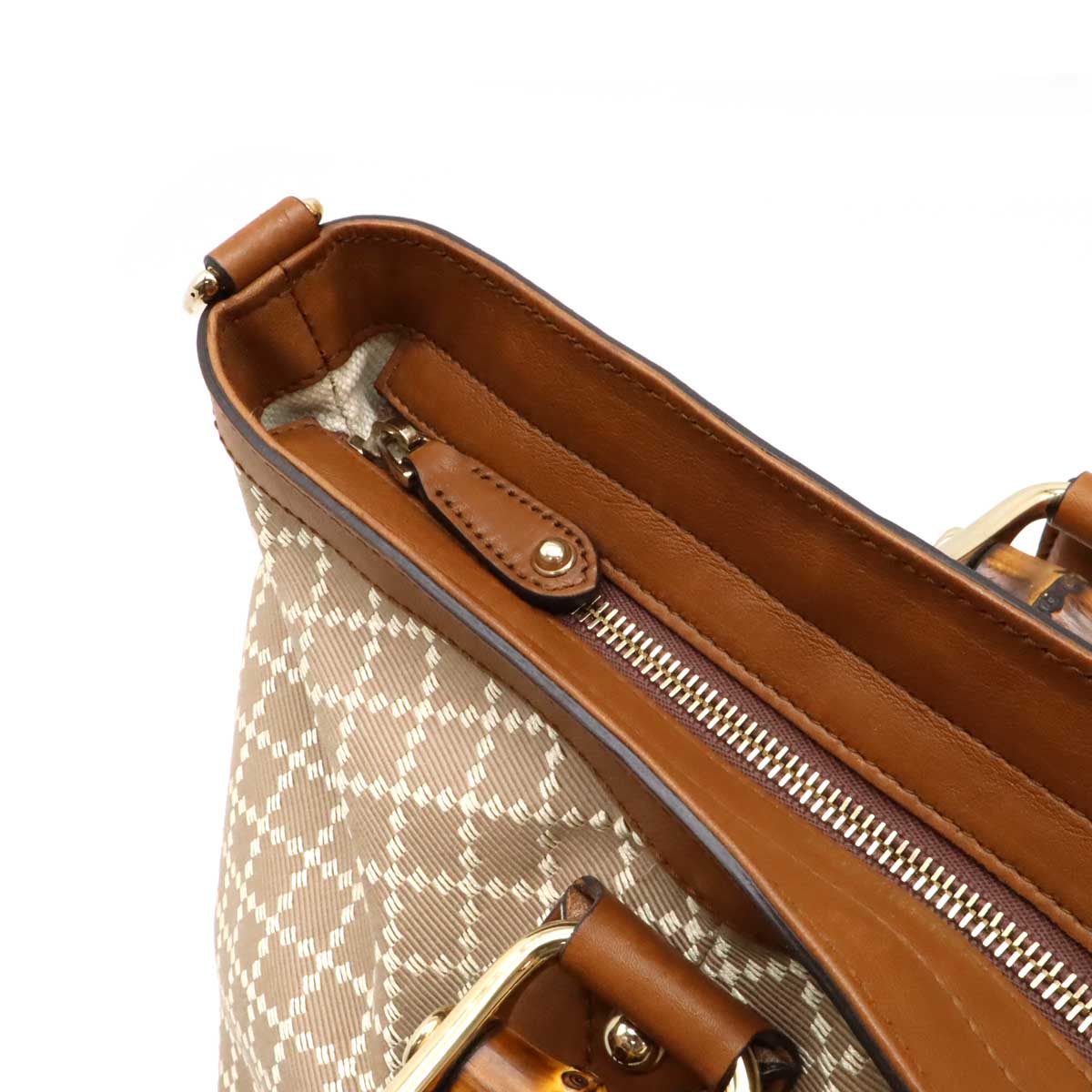 Gucci Diamante Bamboo 2way Tote Bag 282340 Rose Beige/Brown Canvas/Leather