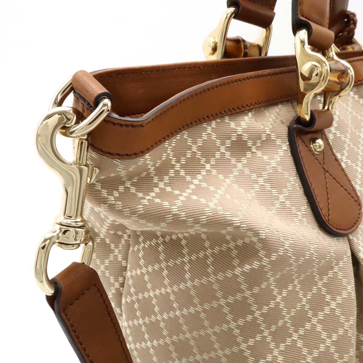 Gucci Diamante Bamboo 2way Tote Bag 282340 Rose Beige/Brown Canvas/Leather