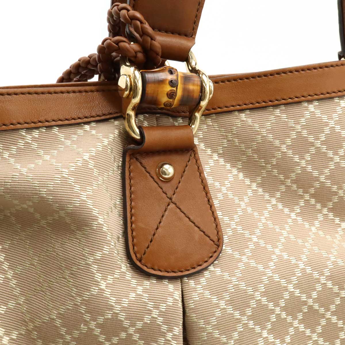 Gucci Diamante Bamboo 2way Tote Bag 282340 Rose Beige/Brown Canvas/Leather