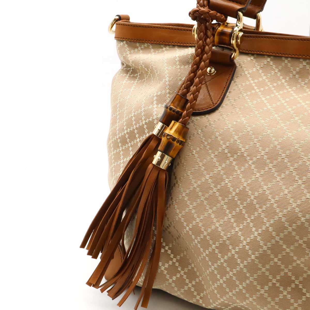 Gucci Diamante Bamboo 2way Tote Bag 282340 Rose Beige/Brown Canvas/Leather