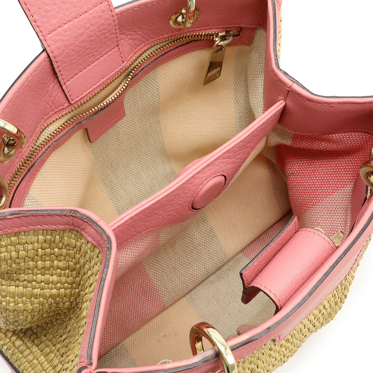 Gucci Bamboo Small Shopper Straw Leather 2way Handbag