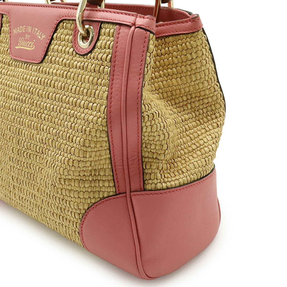 Gucci Bamboo Small Shopper Straw Leather 2way Handbag