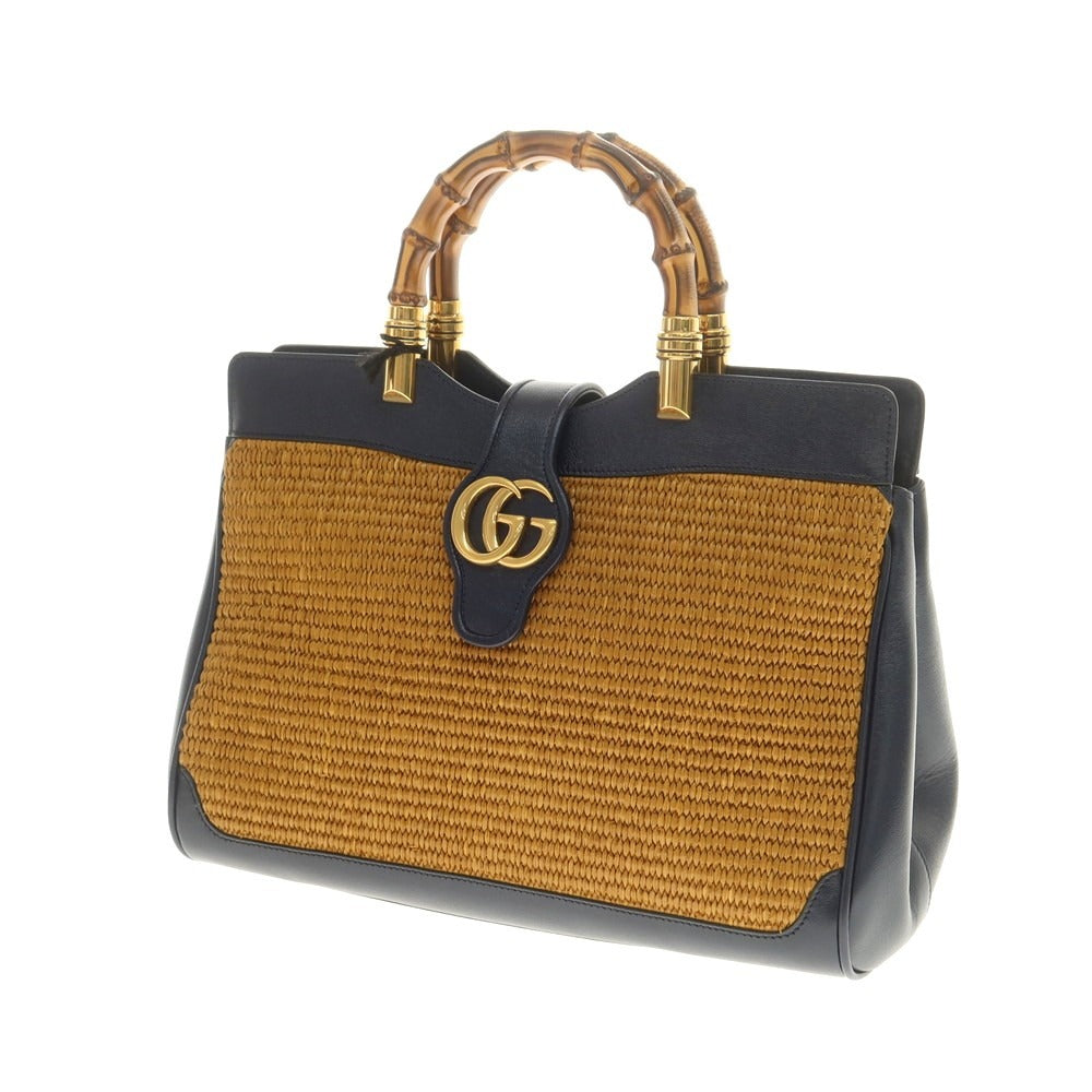 Gucci Bamboo Double G Straw Handbag