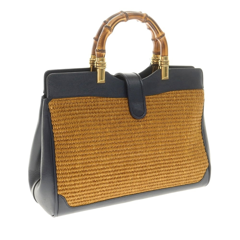 Gucci Bamboo Double G Straw Handbag