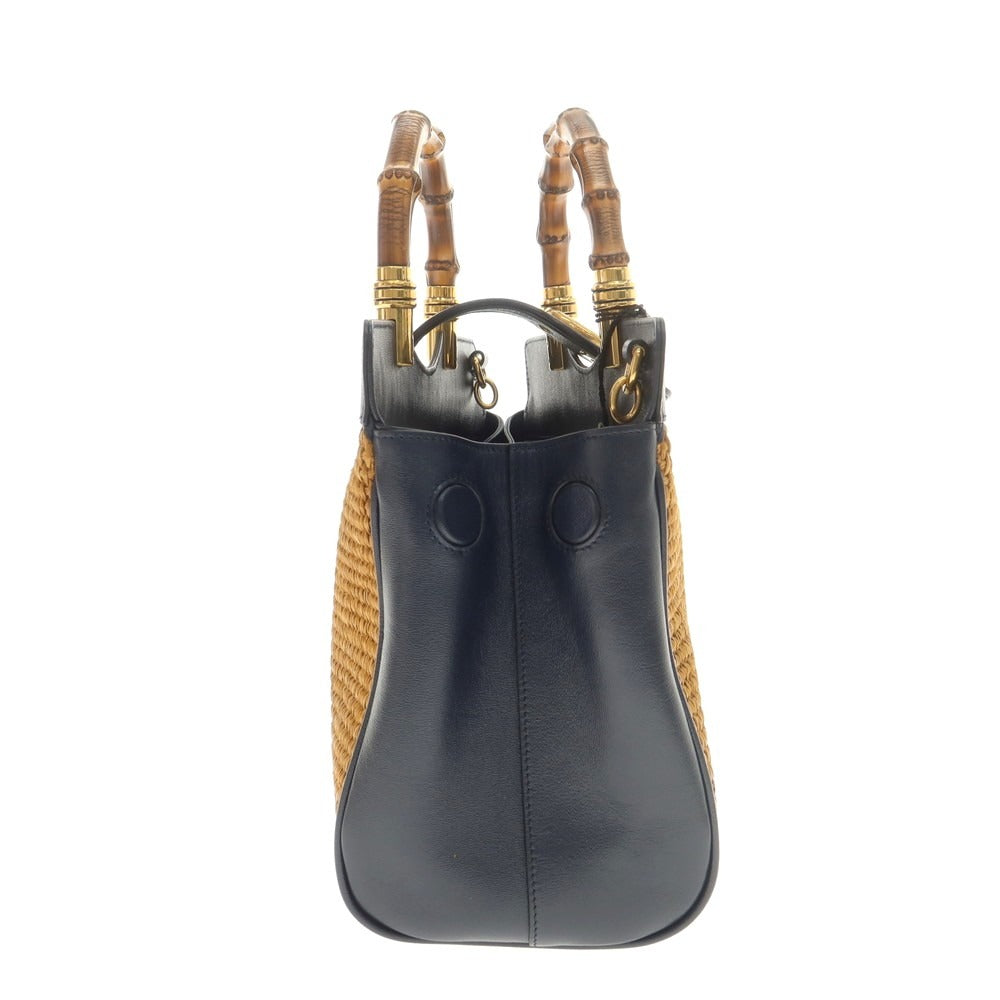 Gucci Bamboo Double G Straw Handbag