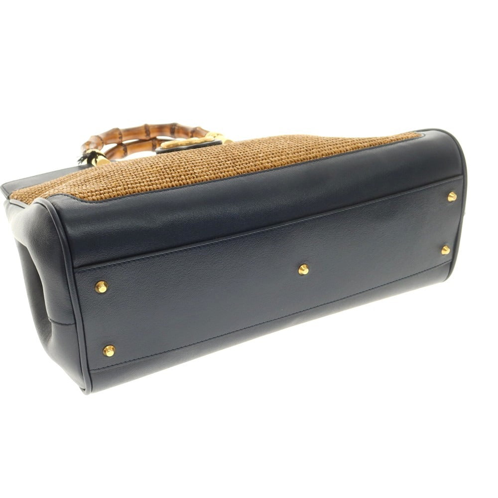 Gucci Bamboo Double G Straw Handbag
