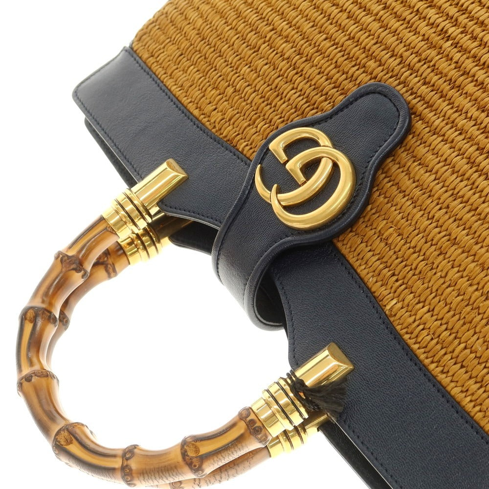 Gucci Bamboo Double G Straw Handbag