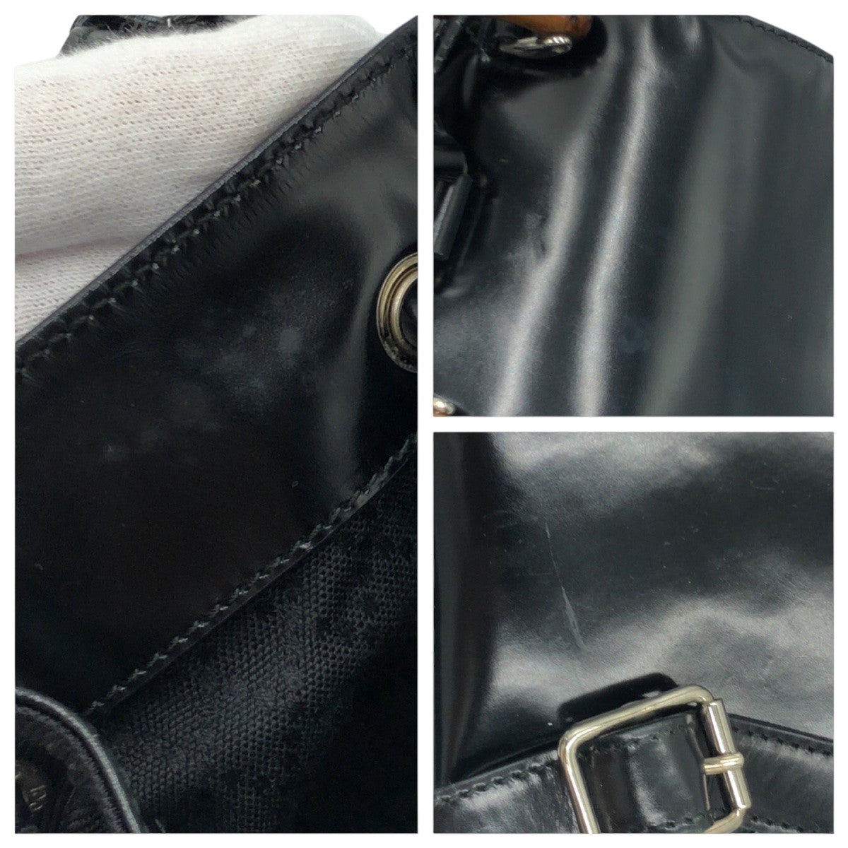 Gucci Bamboo Nylon Patent Leather Backpack