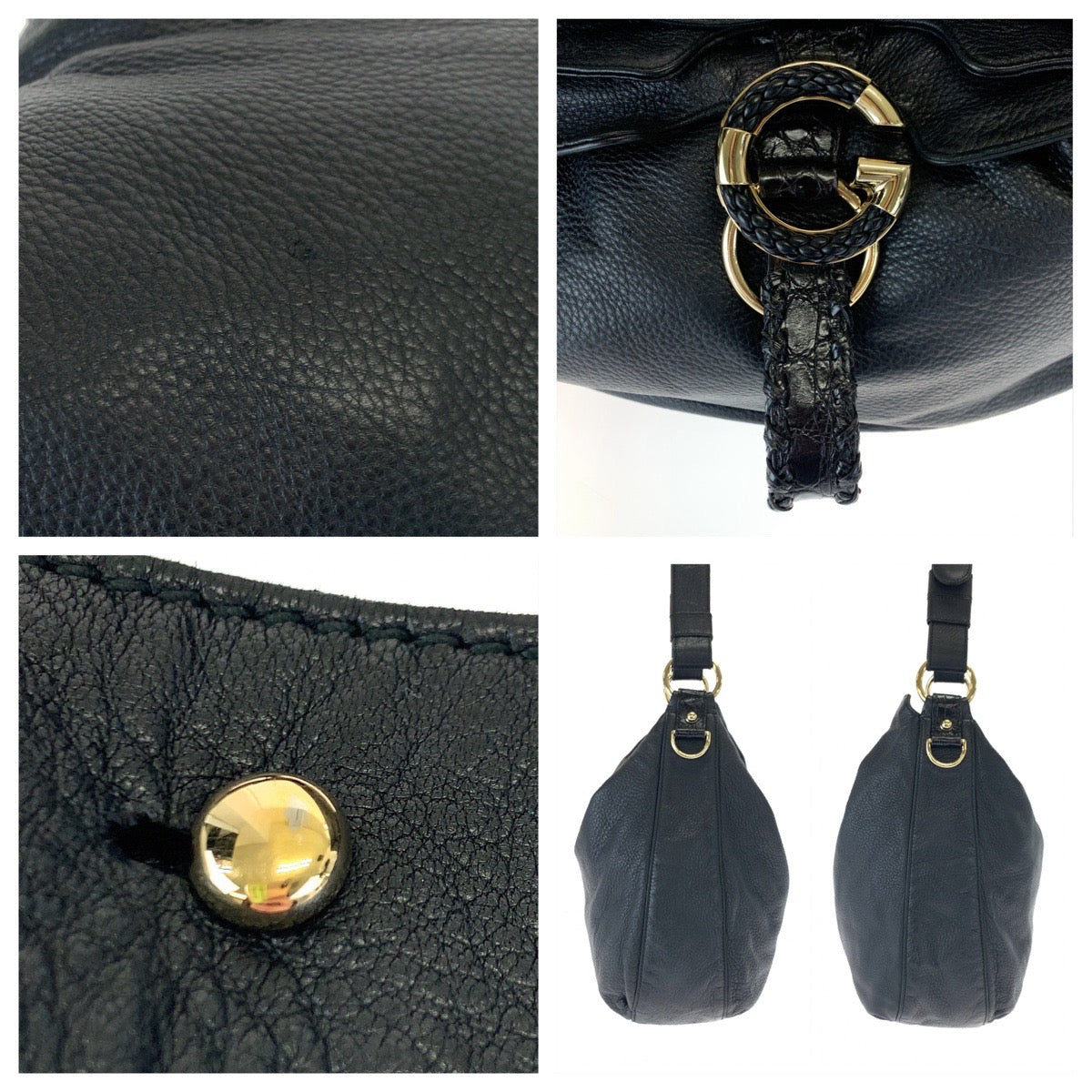 Gucci G Wave Embossed Leather Shoulder Bag