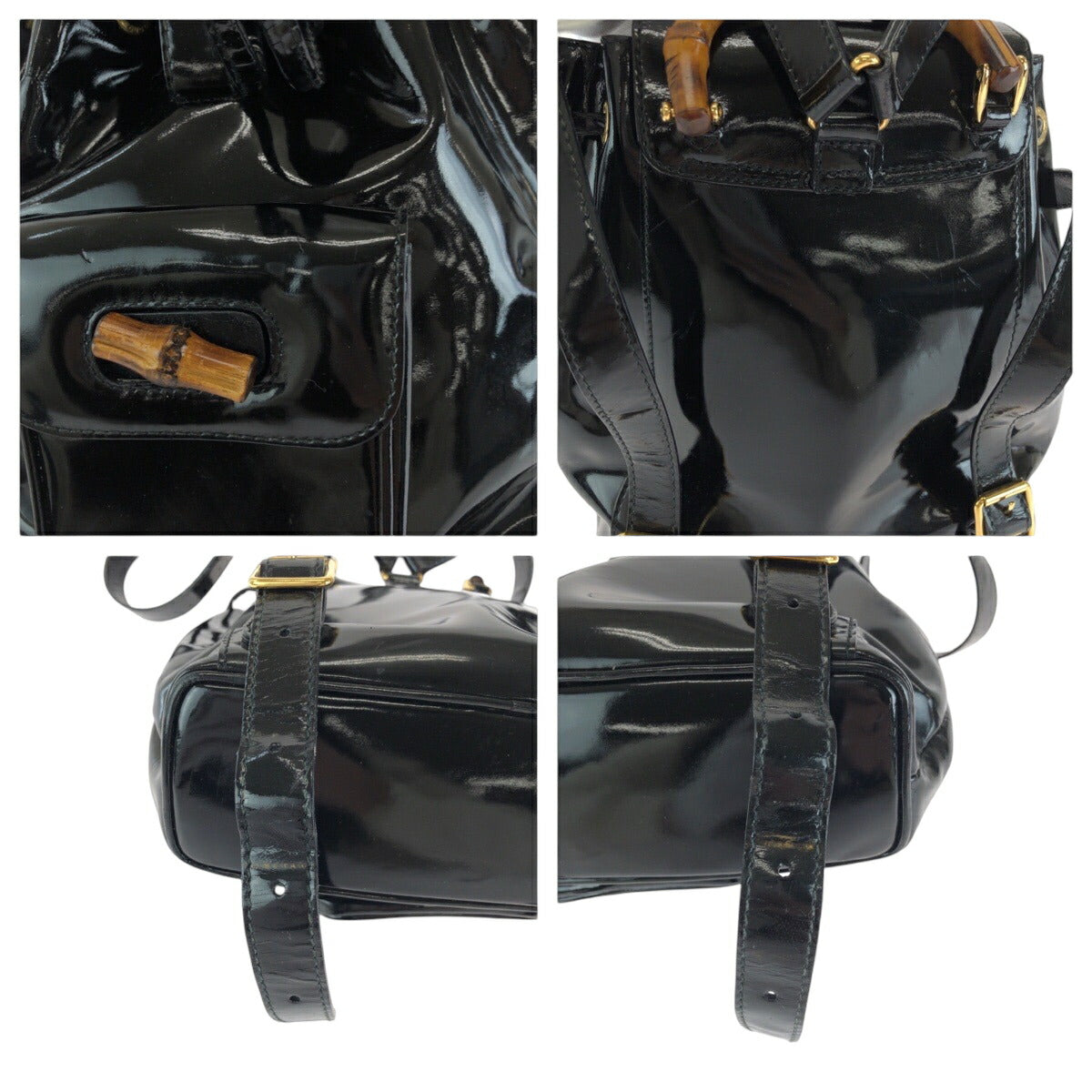 Gucci Bamboo Patent Leather Backpack