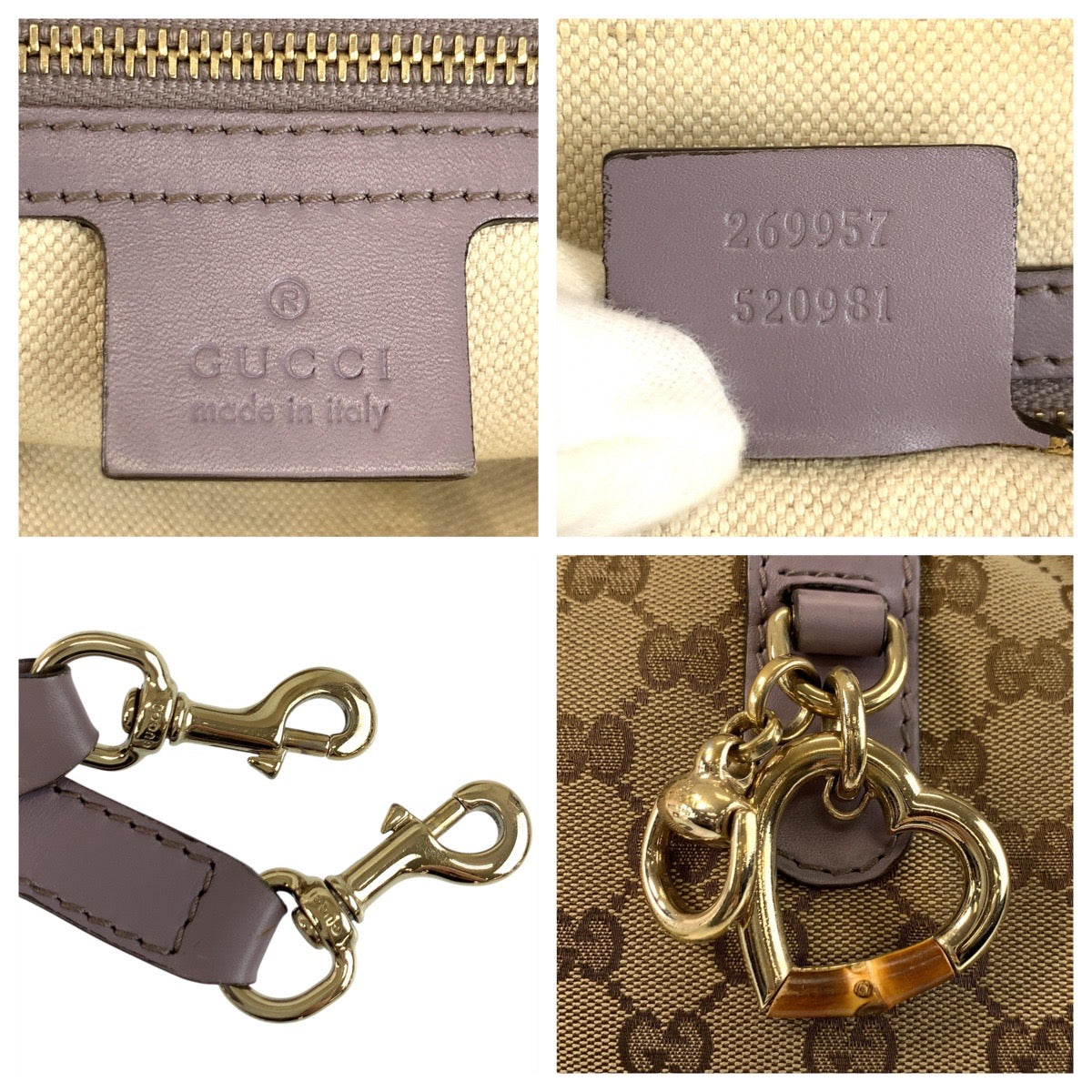 Gucci Bamboo Heart GG Canvas Leather 2way Bag