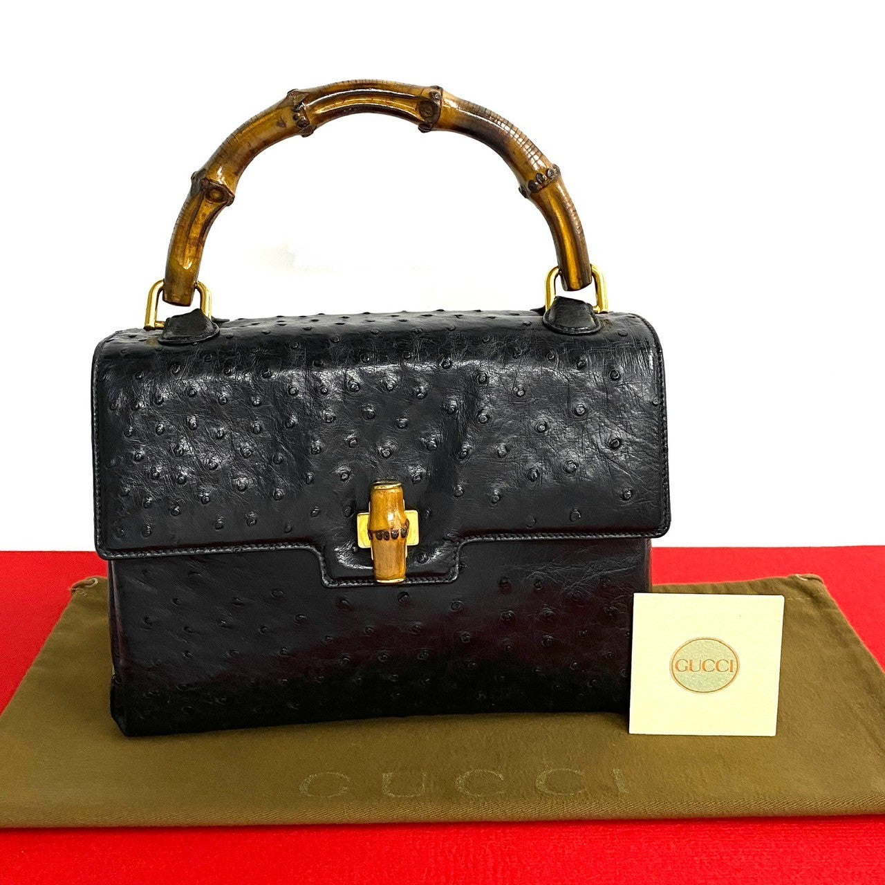 Gucci Bamboo Ostrich Leather Handbag