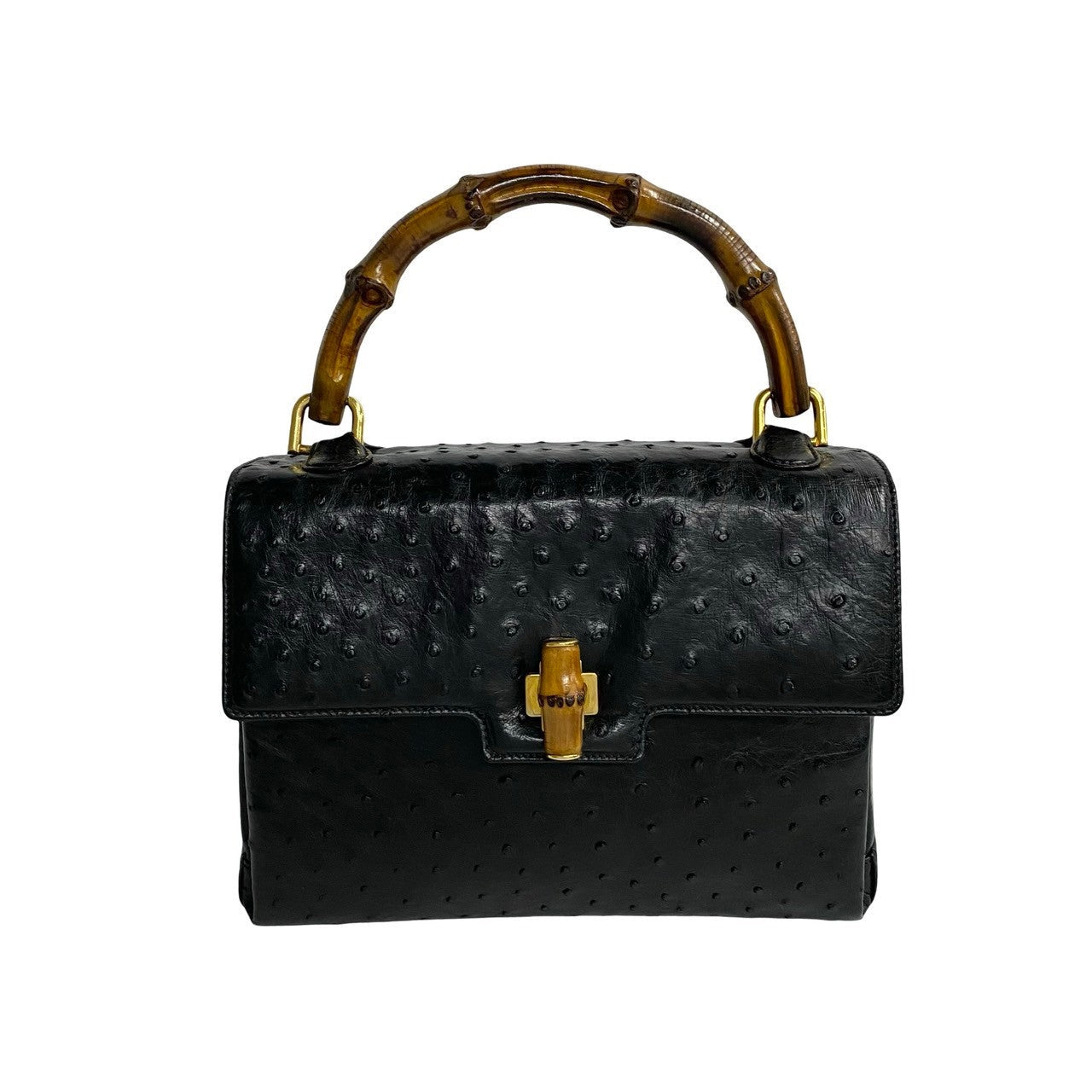 Gucci Bamboo Ostrich Leather Handbag