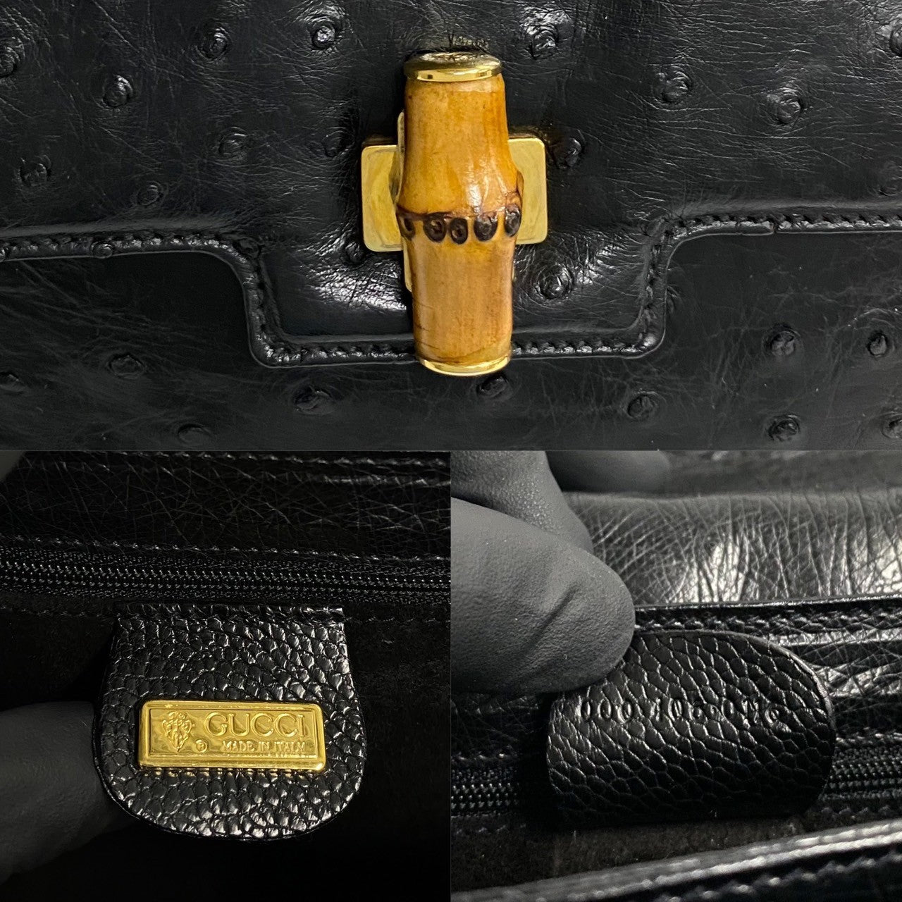 Gucci Bamboo Ostrich Leather Handbag