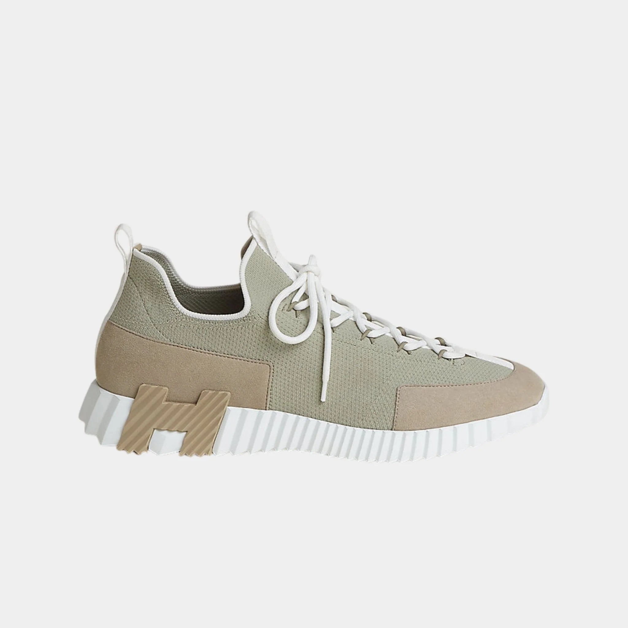 Hermes Lift Slip-On Sneaker Knit & Suede Goatskin ,Beige Esquisse,  Side