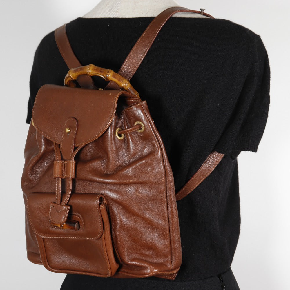 Gucci Bamboo Handle Leather 2way Backpack
