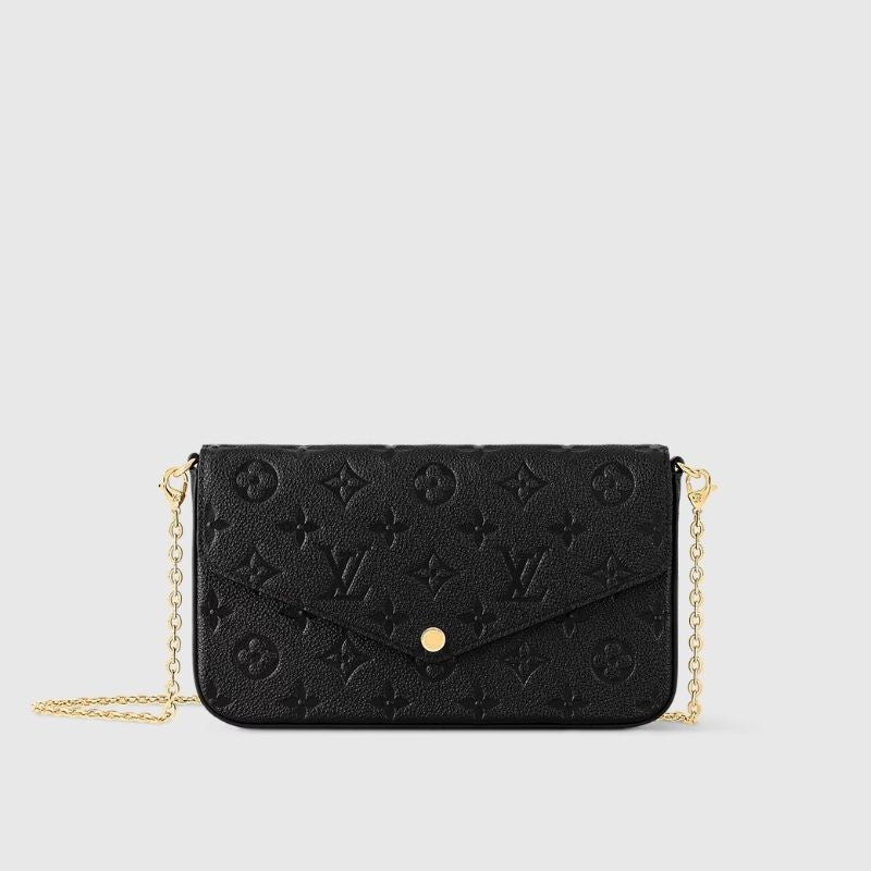 Louis Vuitton Félicie Pochette Handbag Monogram Empreinte Black Front View 