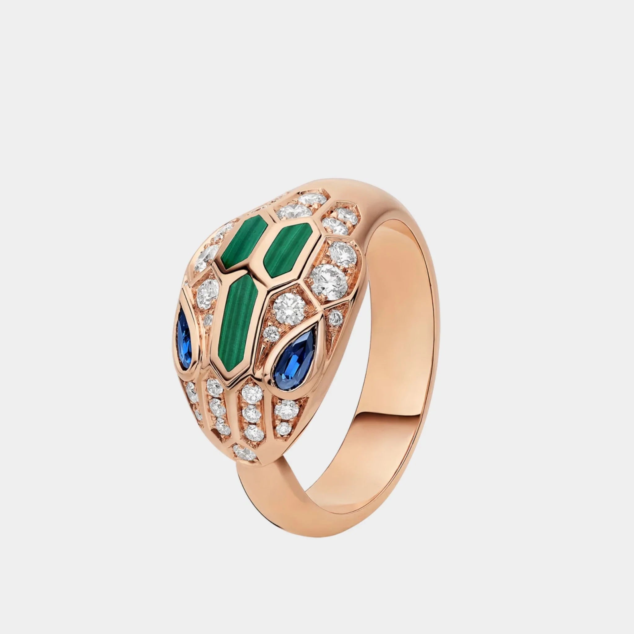 Serpenti Seduttori Rose Gold Ring Sapphire/Malachite