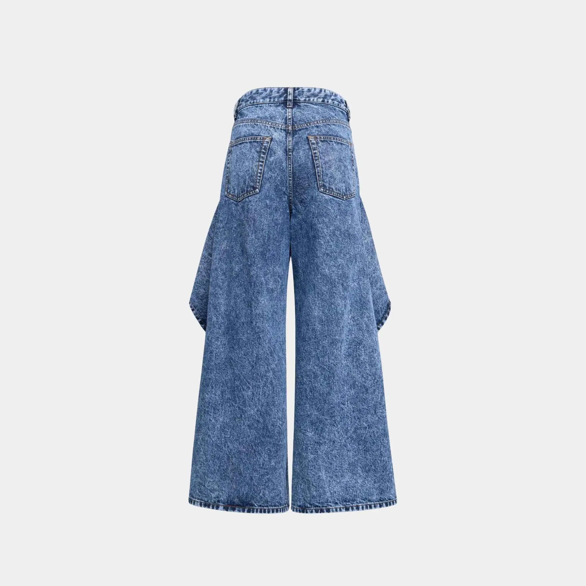 Assymetrical Ruffle Pants in Snow Denim