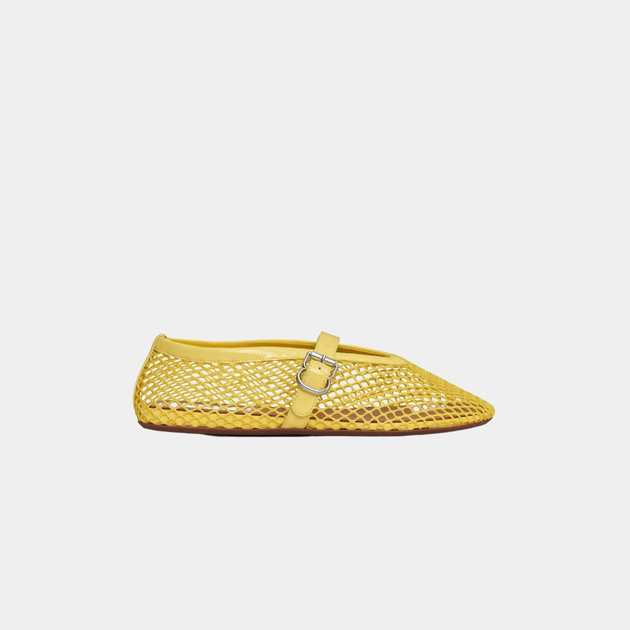 Alaia Ballet Flats In Classic Fishnet, Lemon Yellow, Side
