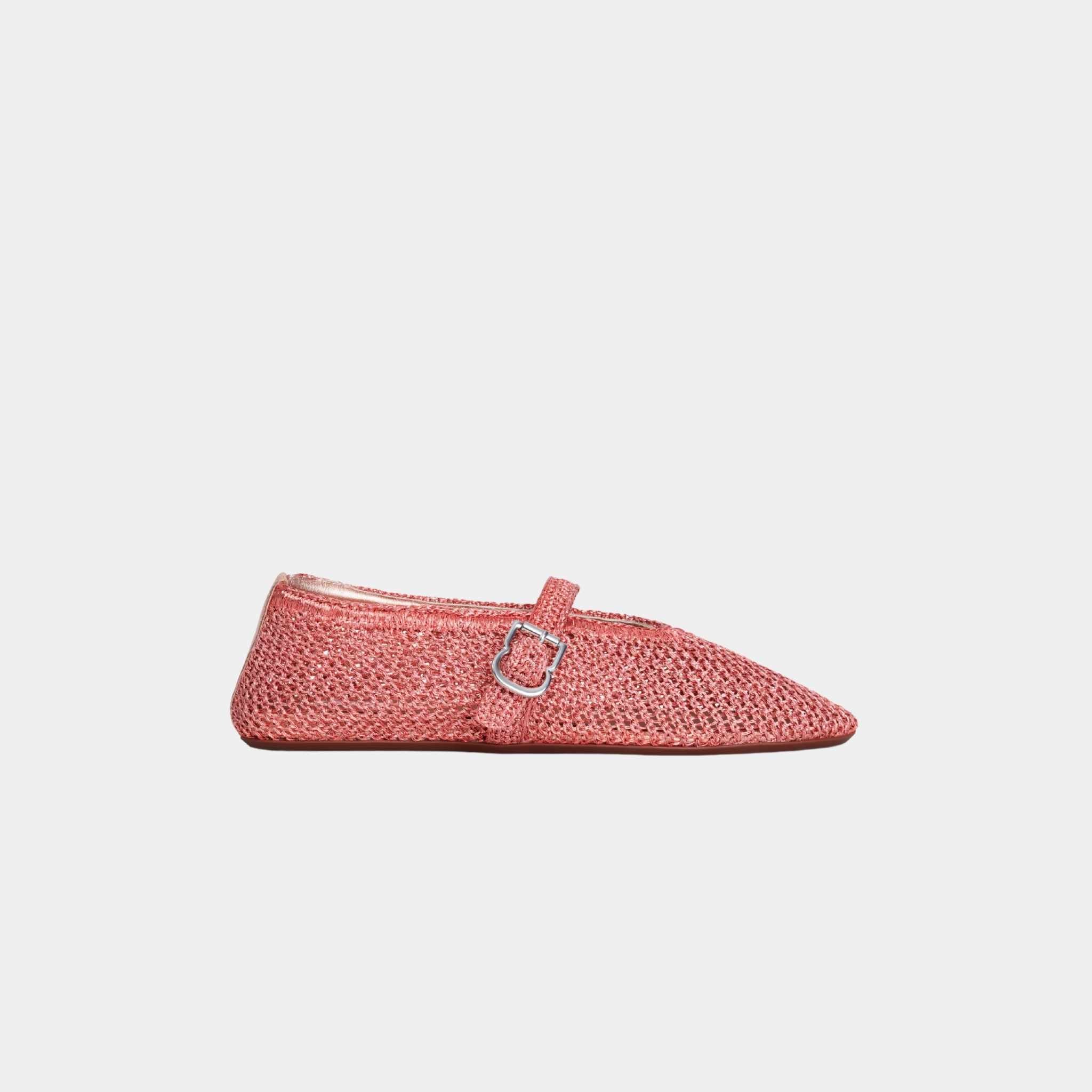 Alaia Ballet Flats In Knitted Lurex, Coral, Side