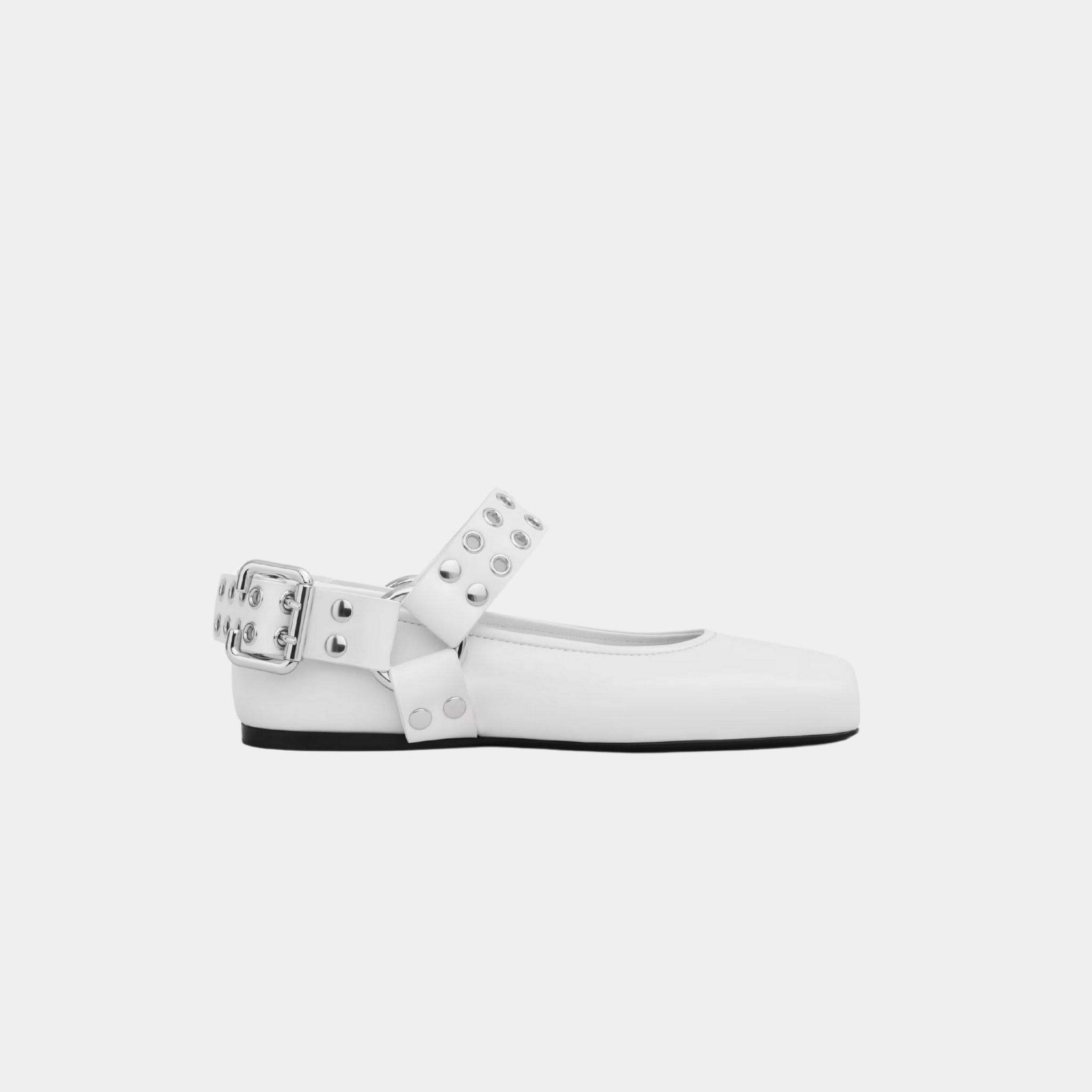 Alaia Biker Ballet Flats In Calfskin, White, Side