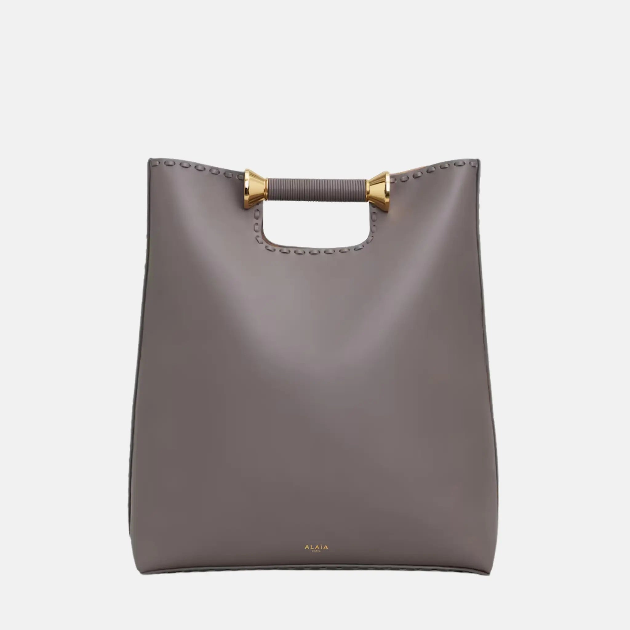 Alaia Bobine Tote Bag In Calfskin, Grey, Front