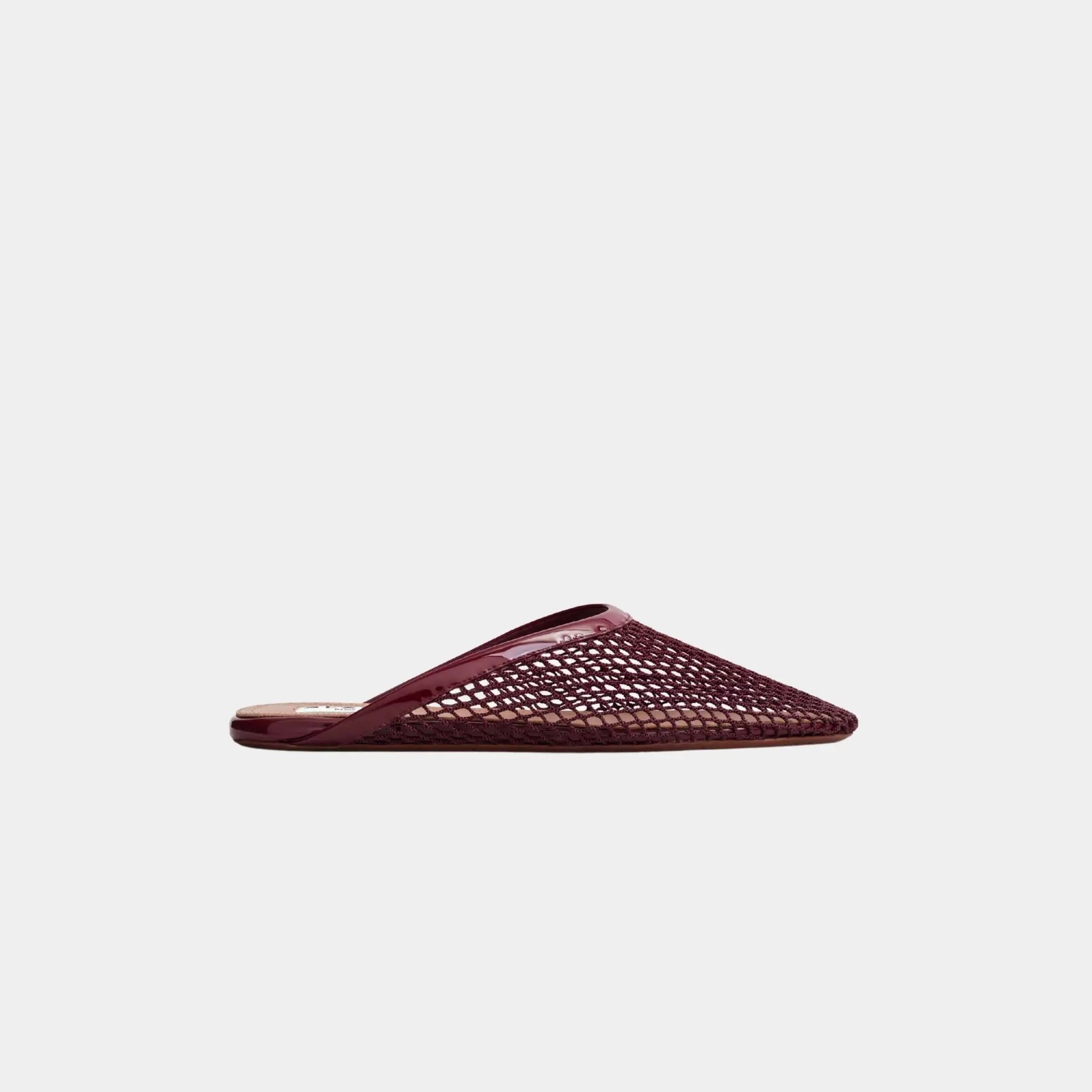 Alaia Flat Mules in Fishnet, Garnet Red, Side