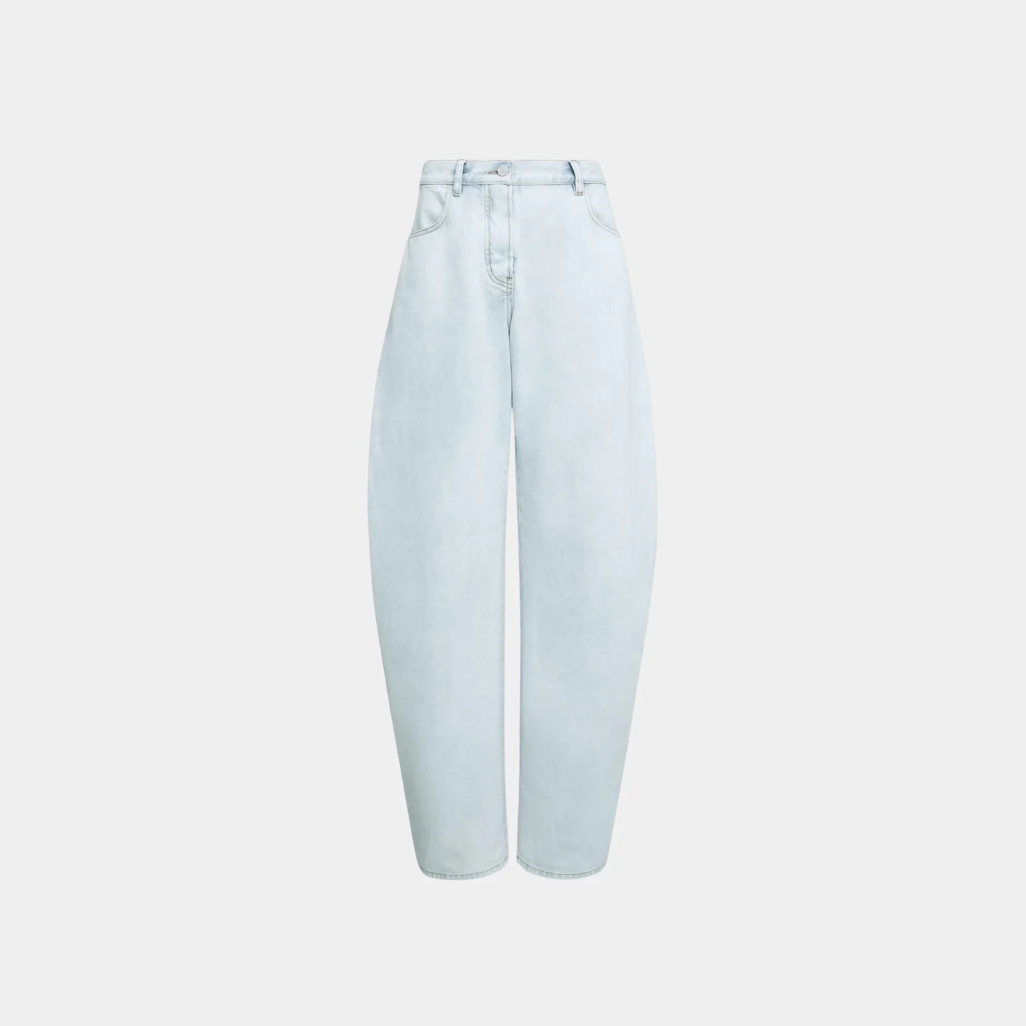 Alaia Low Waist Round Jeans in Ice Denim, Light Blue, Front