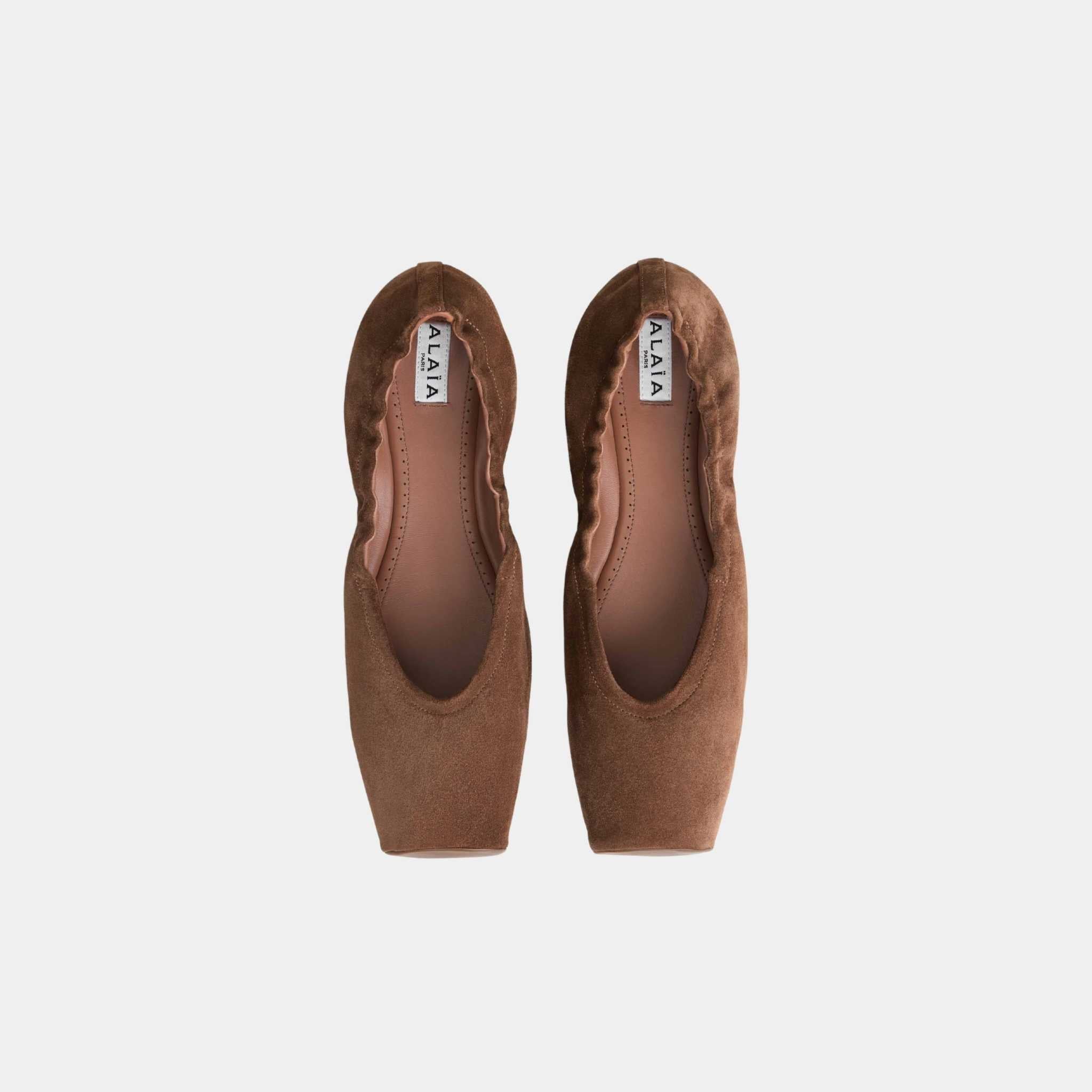 Square Toe Ballet Flats In Leather