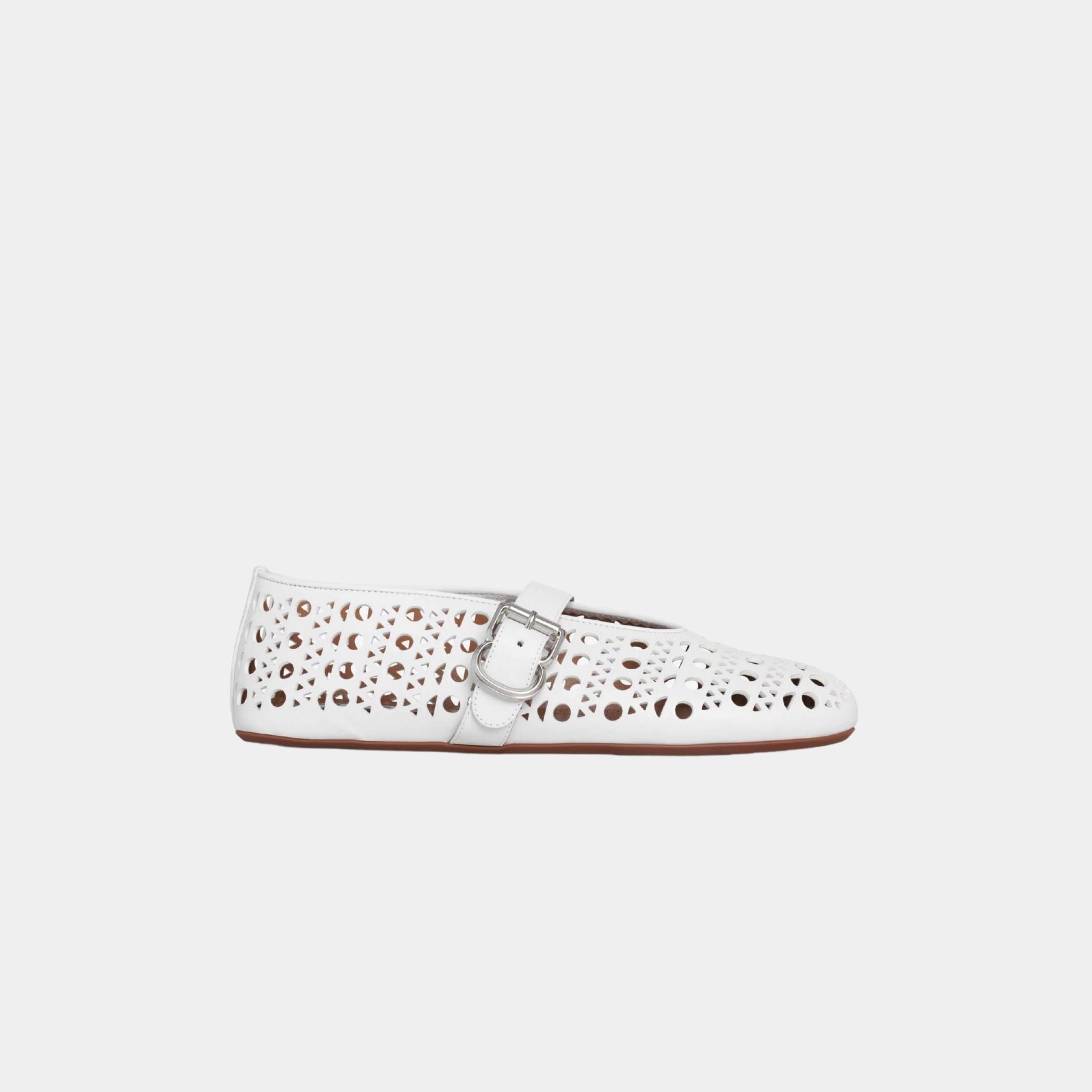 Alaïa Ballet Flats In Vienne Lambskin, White, Side
