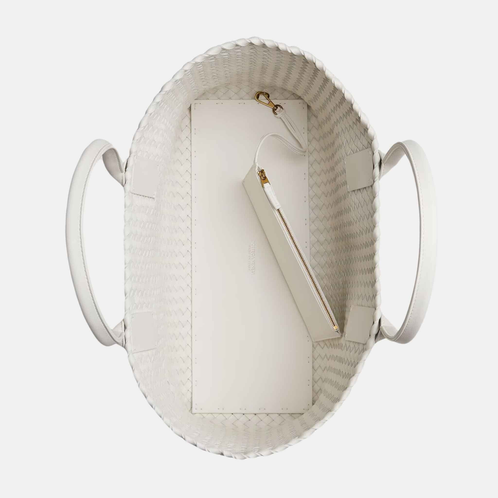 Cabat Intreccio Leather Tote Bag White Dark Red