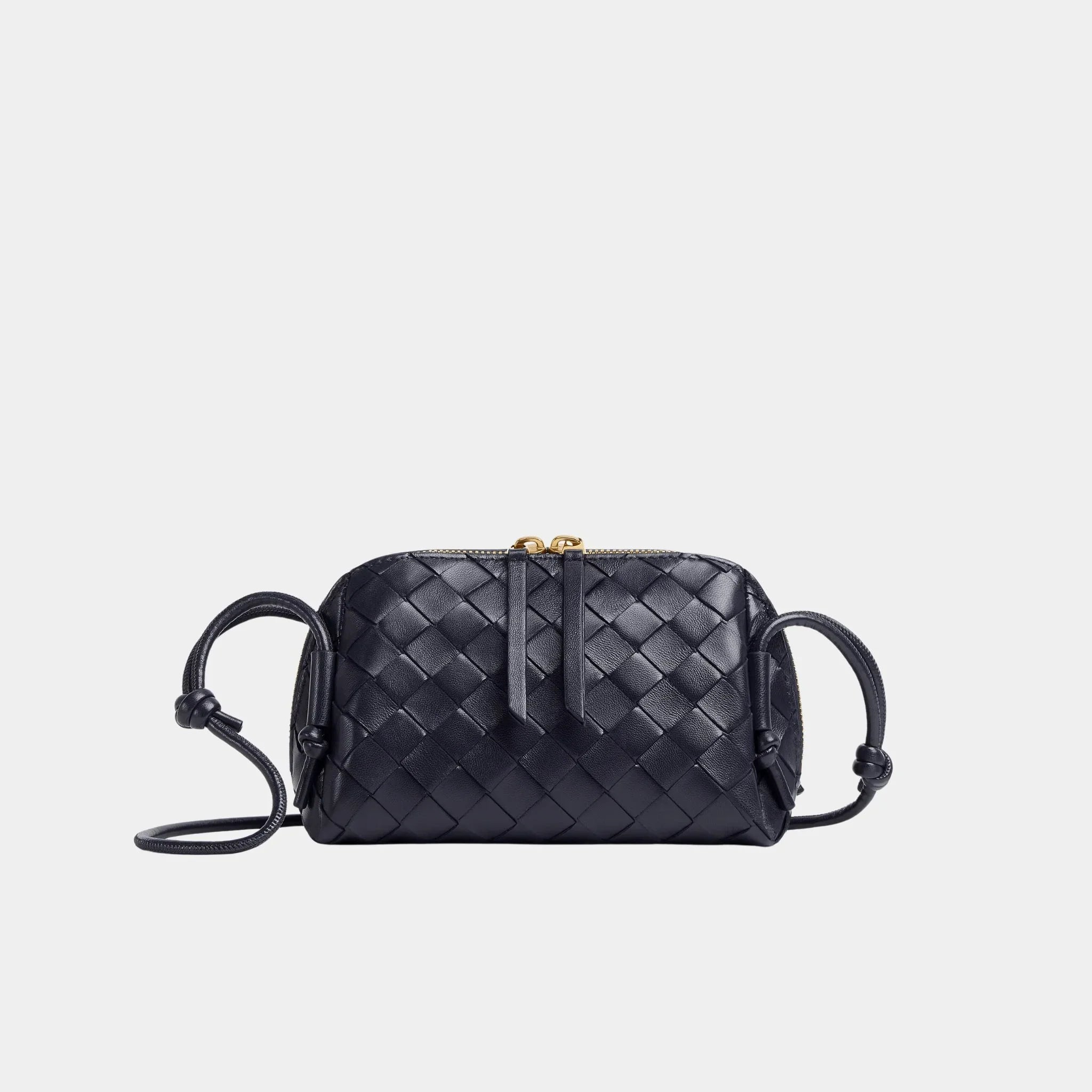 Bottega Veneta Concert Intrecciato Nappa Leather Pouch, Nocturnal, Front