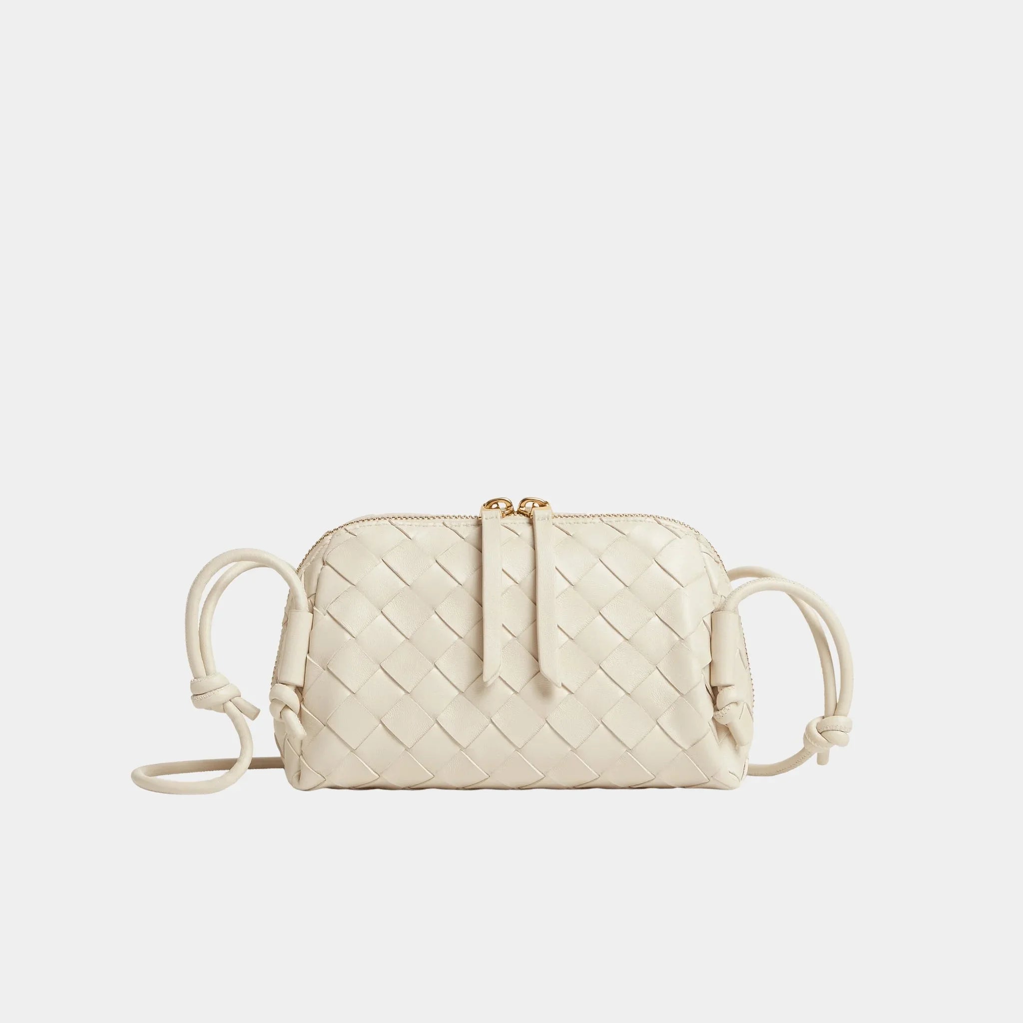 Bottega Veneta Concert Intrecciato Nappa Leather Pouch, Sea Salt, Front