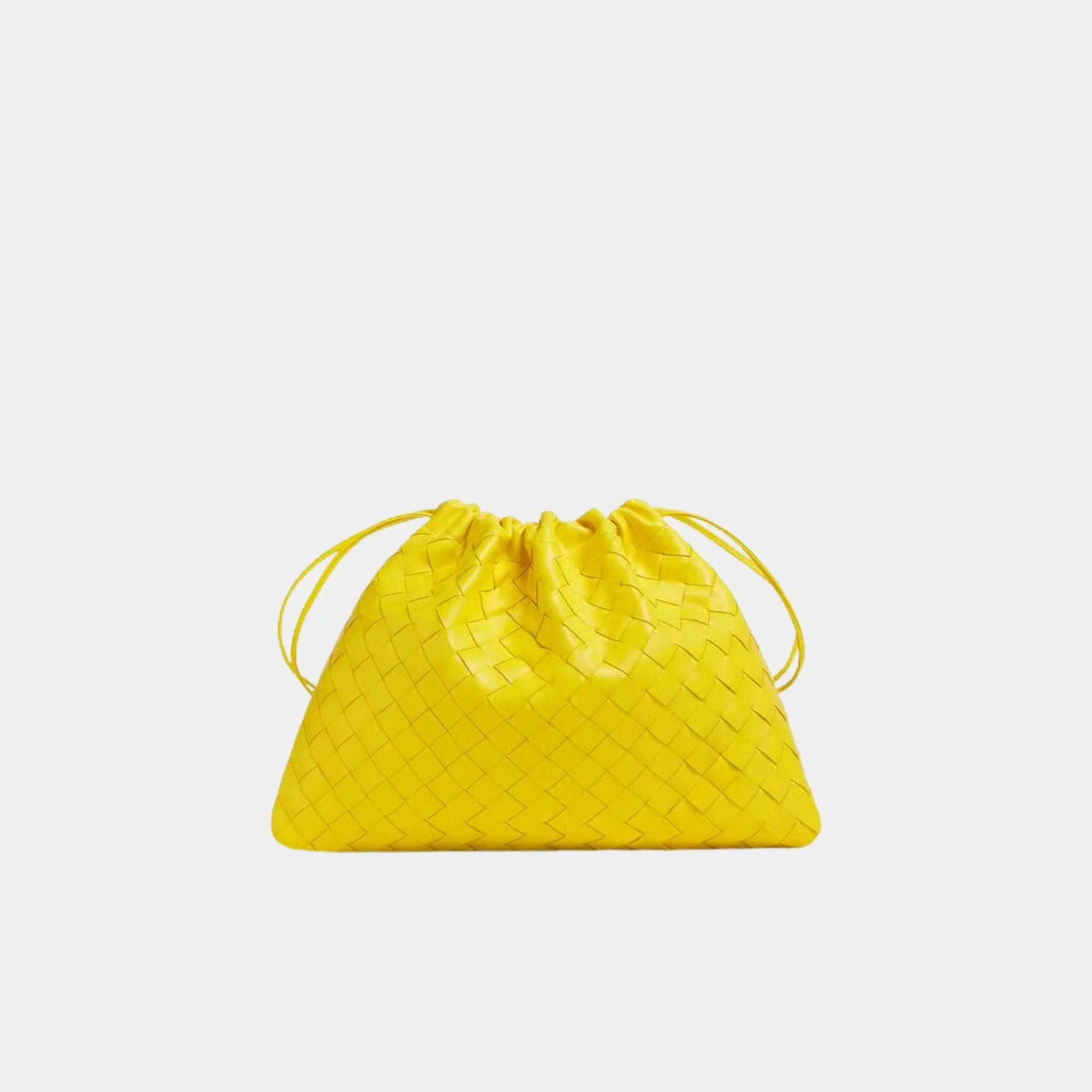 Bottega Veneta Dustbag Intrecciato Calf Leather With Loop Attachment, Sulfur, Front
