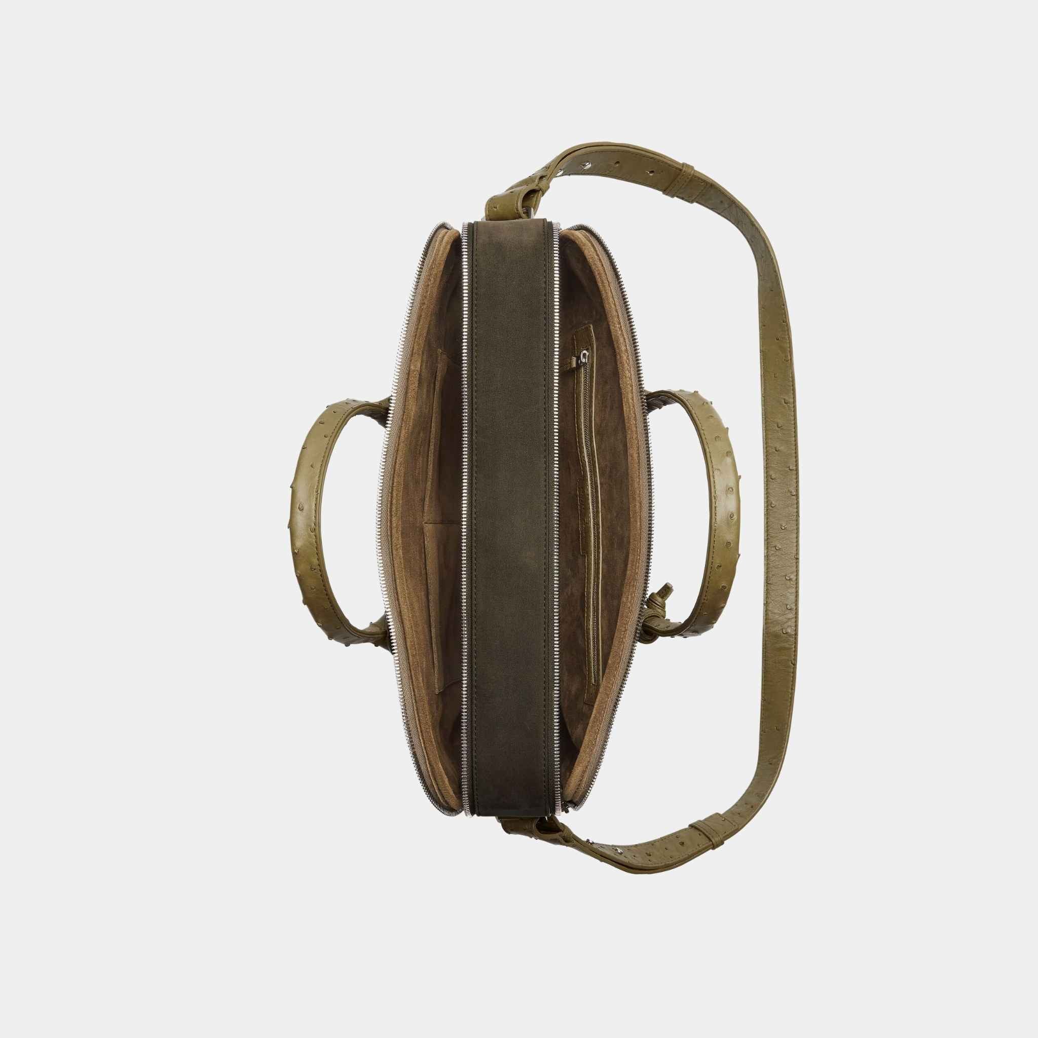 Getaway Briefcase Nubuck Leather With Ostrich Trims