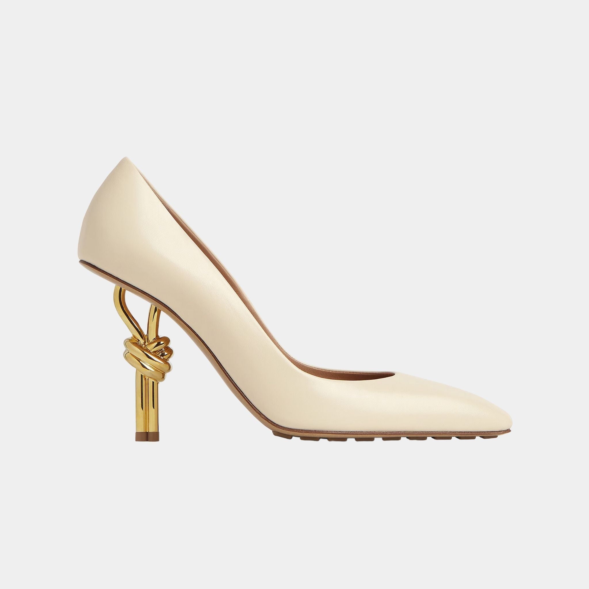 Bottega Veneta Knot High Heel Pump in Soft Lambskin, White, Side