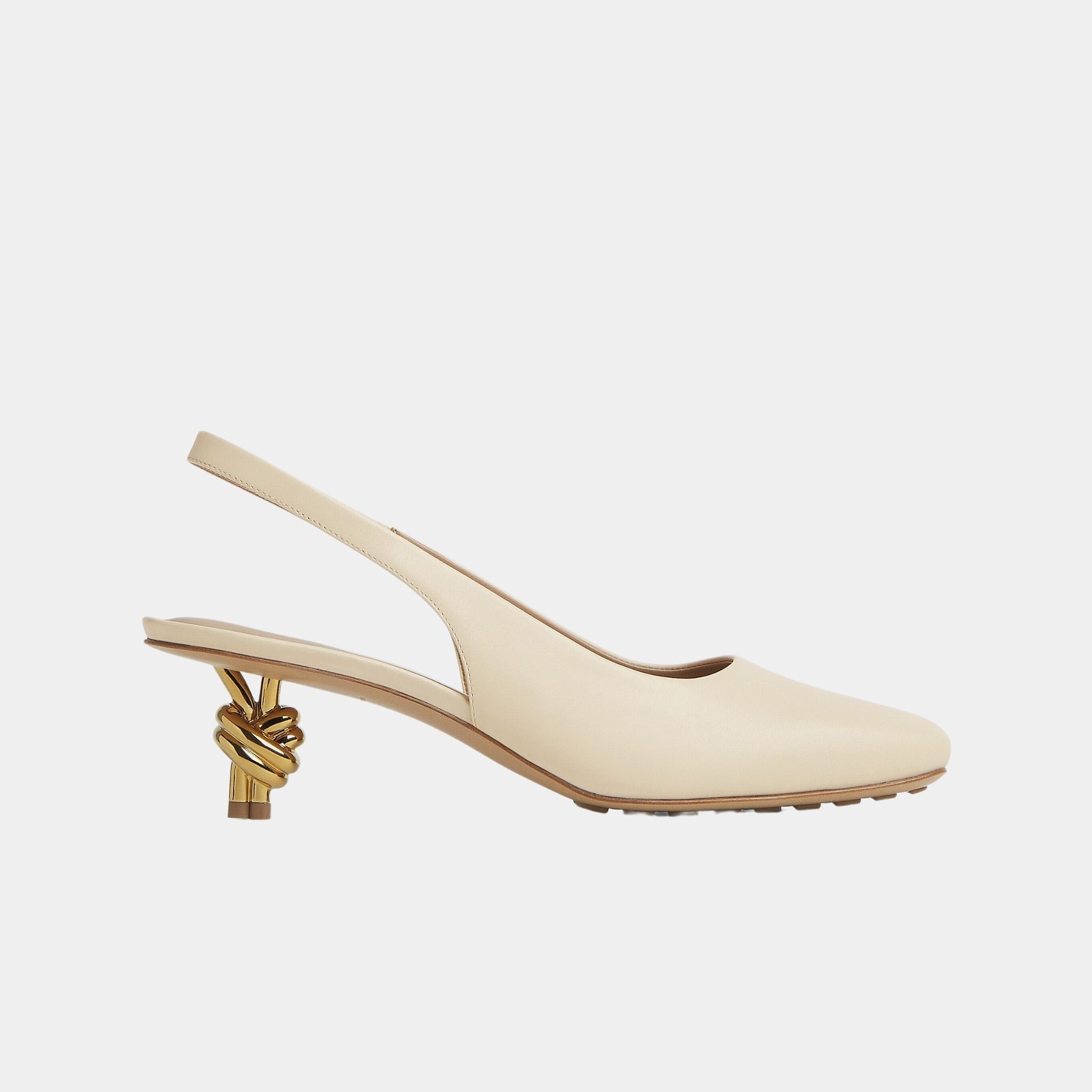 Bottega Veneta Knot Leather Slingback Pump Mid Heel, Sea Salt, Side