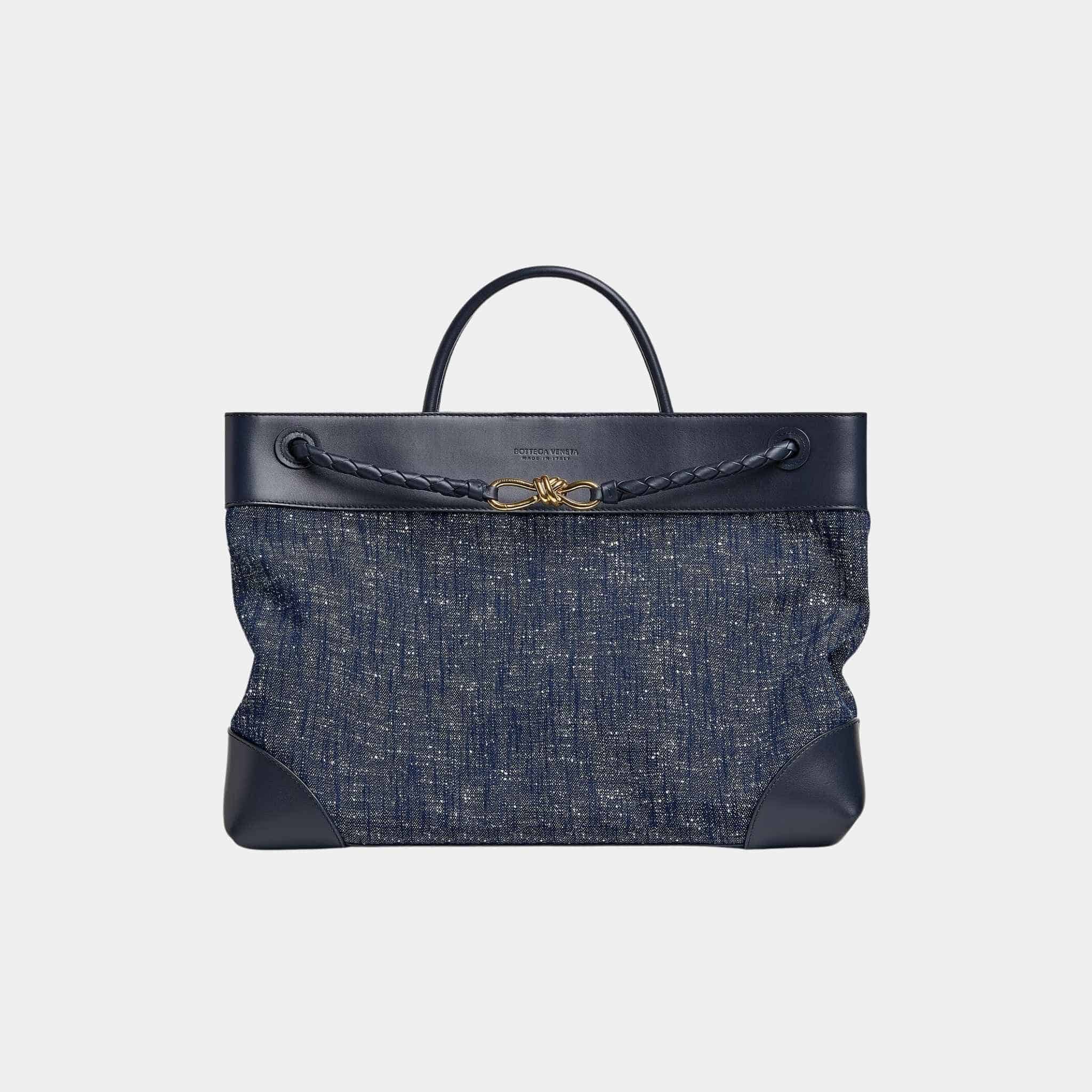 Large Andiamo Denim Boucle Calfskin Leather Handbag