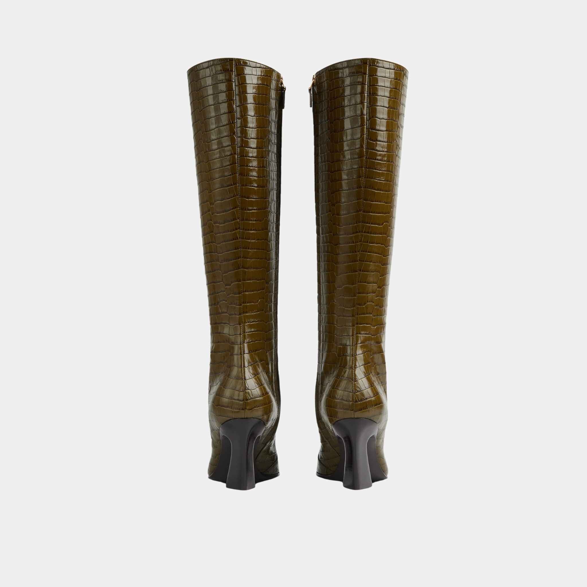 Lewis Knee-High Boot Crocodile Effect Leather