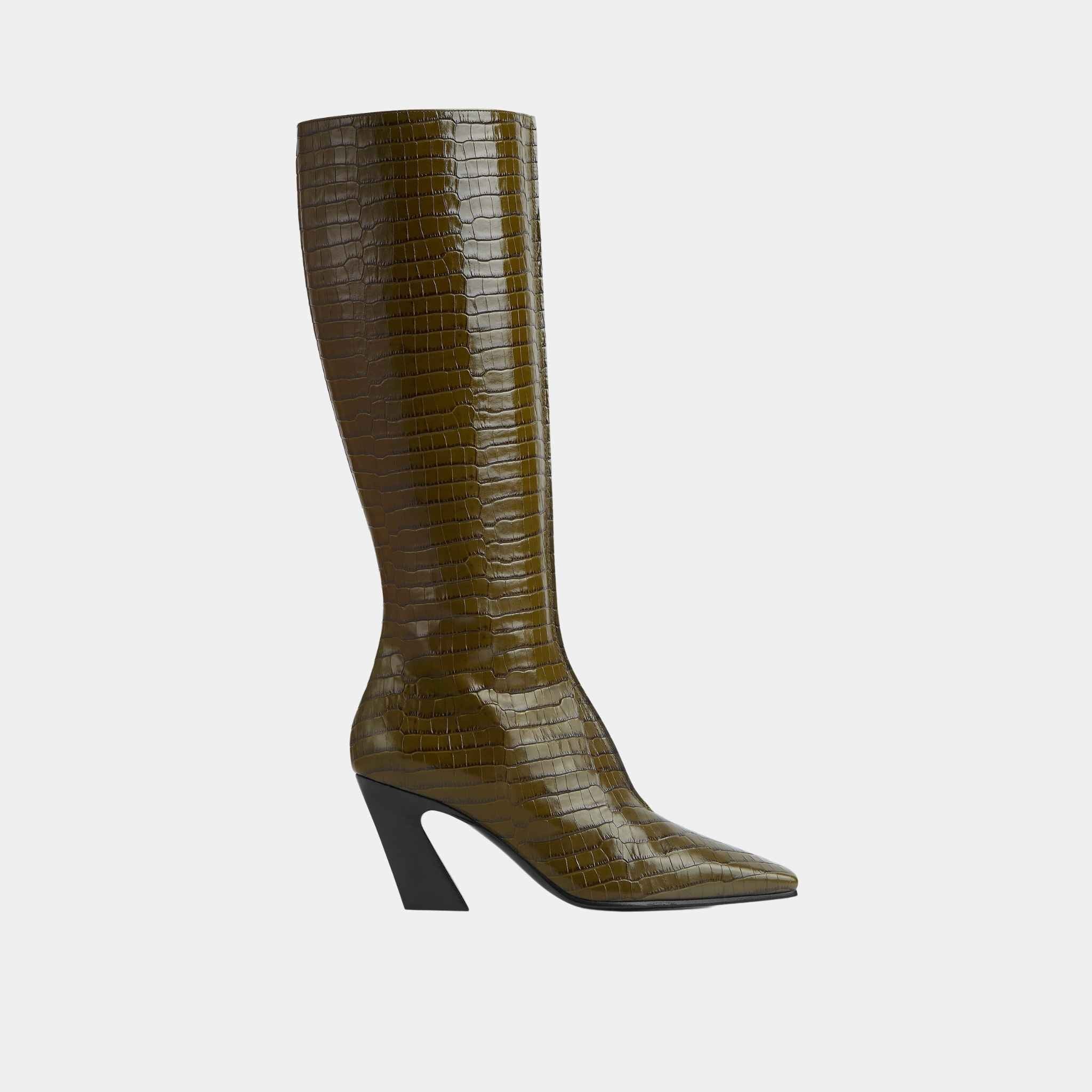 Lewis Knee-High Boot Crocodile Effect Leather