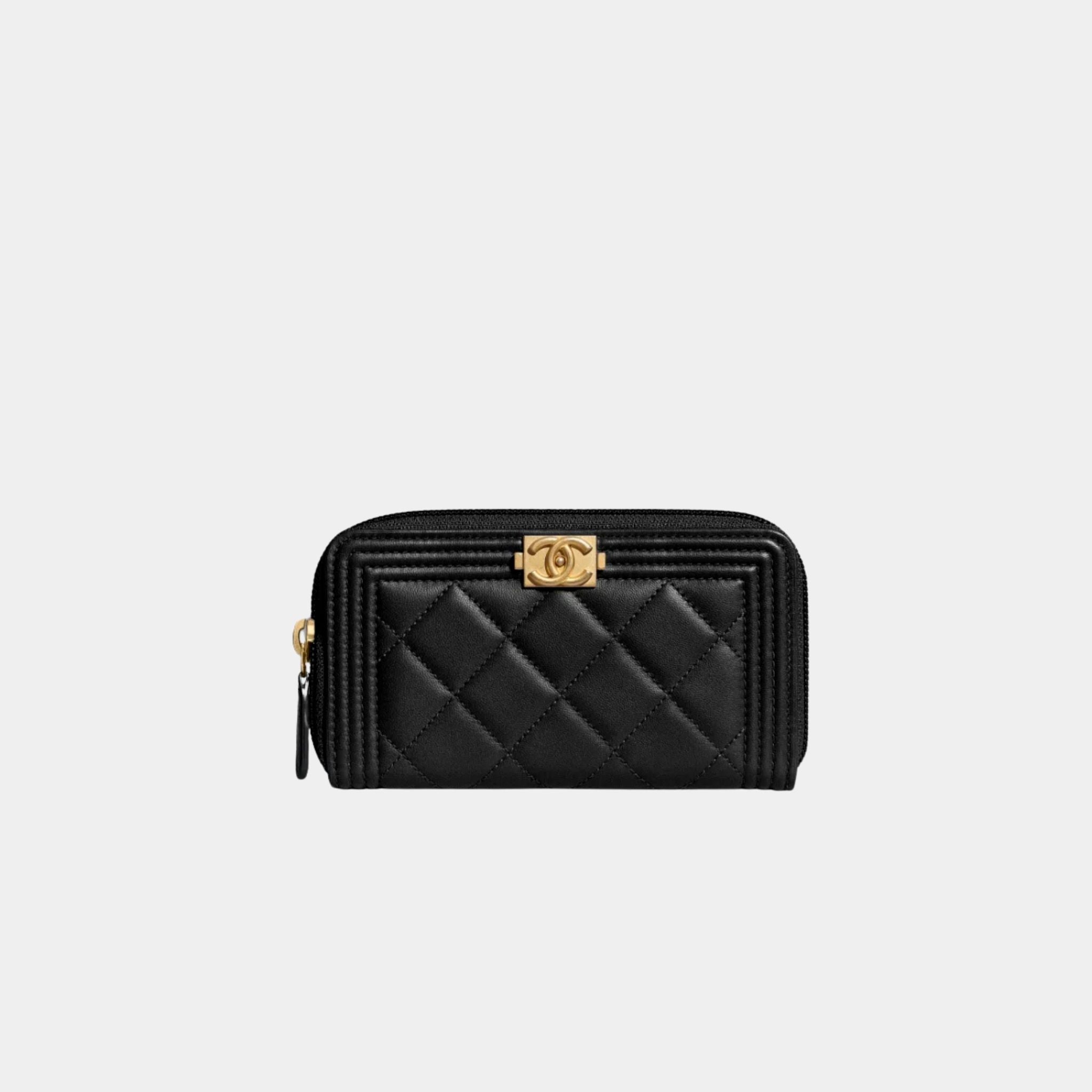 BOY CHANEL Zip Wallet Lambskin Black