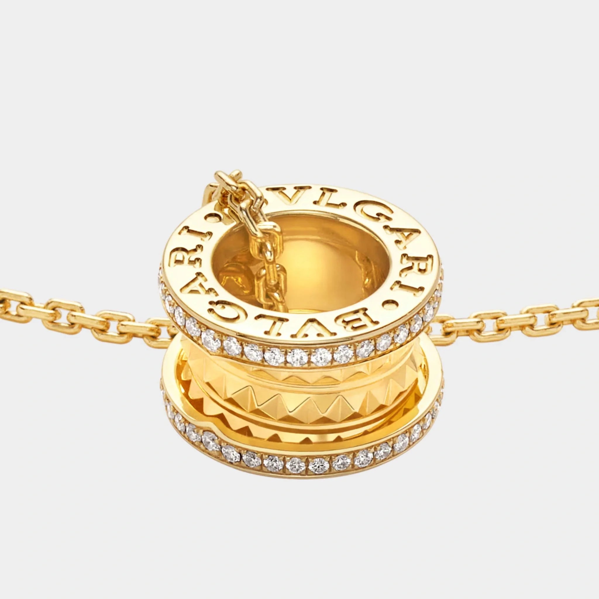 B.zero1 Pendant studded spiral pavé diamonds edges Necklace Gold