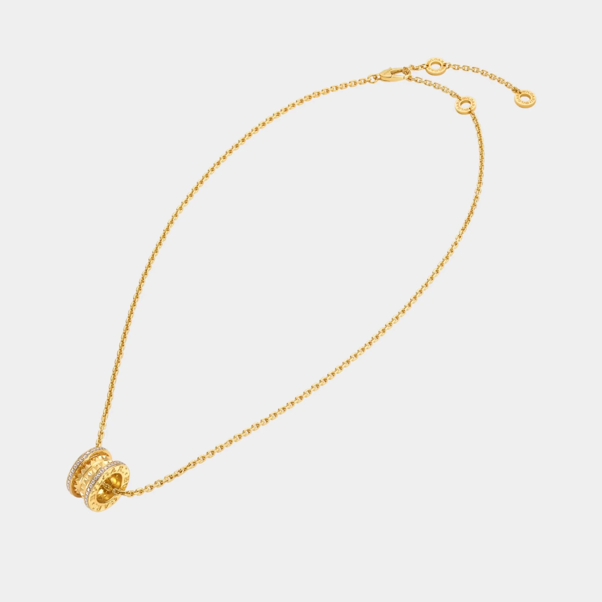 B.zero1 Pendant studded spiral pavé diamonds edges Necklace Gold