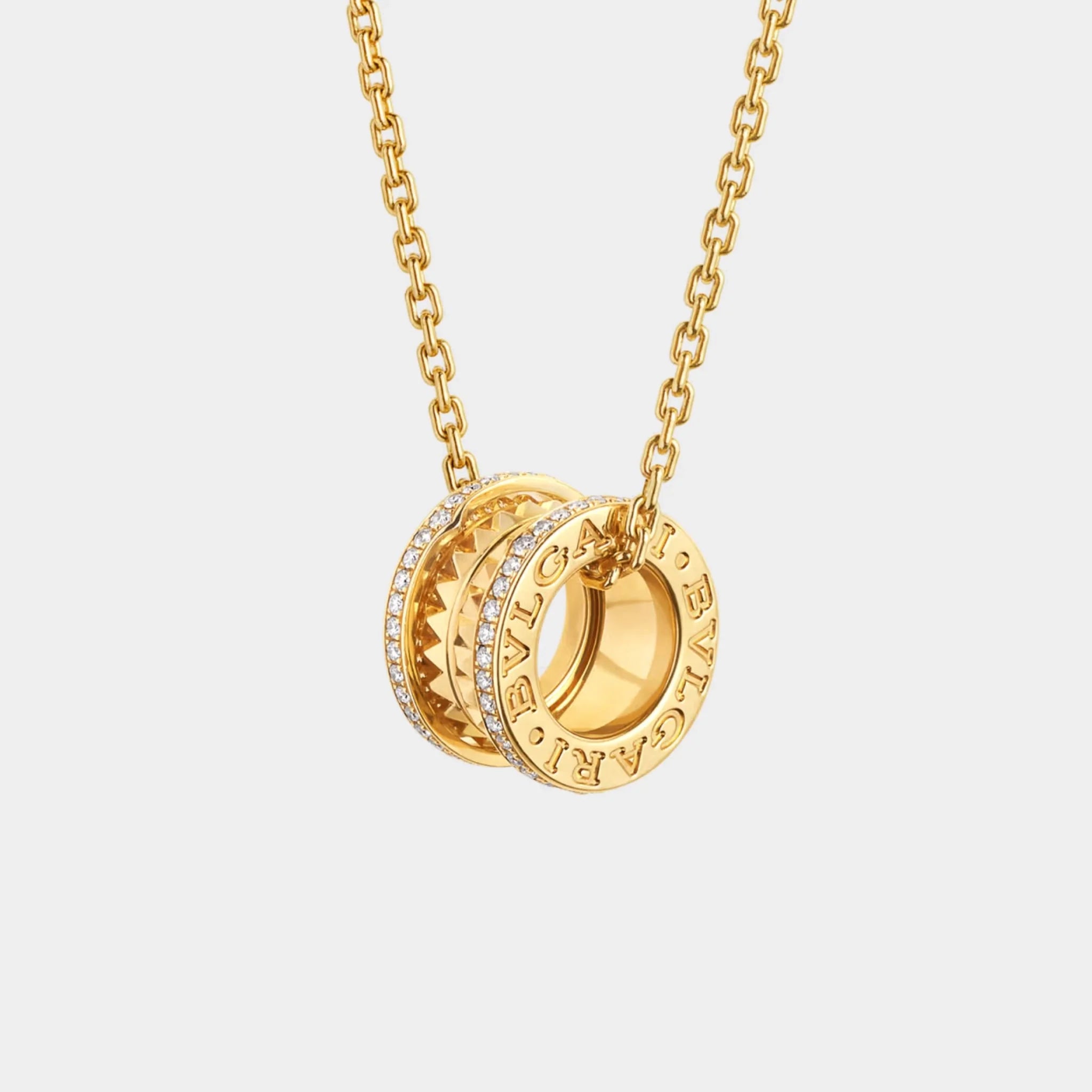 Bvlgari B.zero1 Pendant studded spiral pavé diamonds edges Necklace Yellow Gold, Front